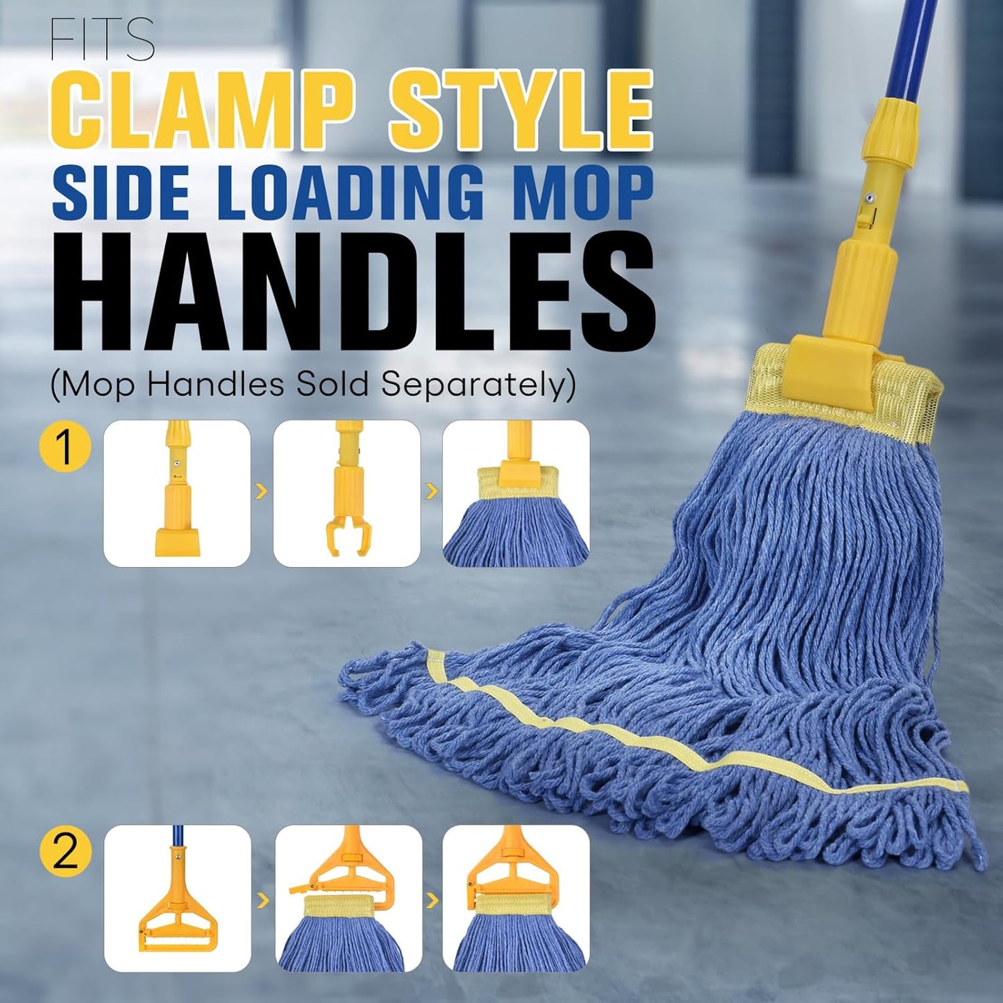 Matthew Cleaning Commercial Mop Head Replacement, 5 Inch Wide Headband, Looped End Cotton Blend String Wet Mops for Floor Cleaning, 24 oz Large, Case Pack 12 Pcs Blue