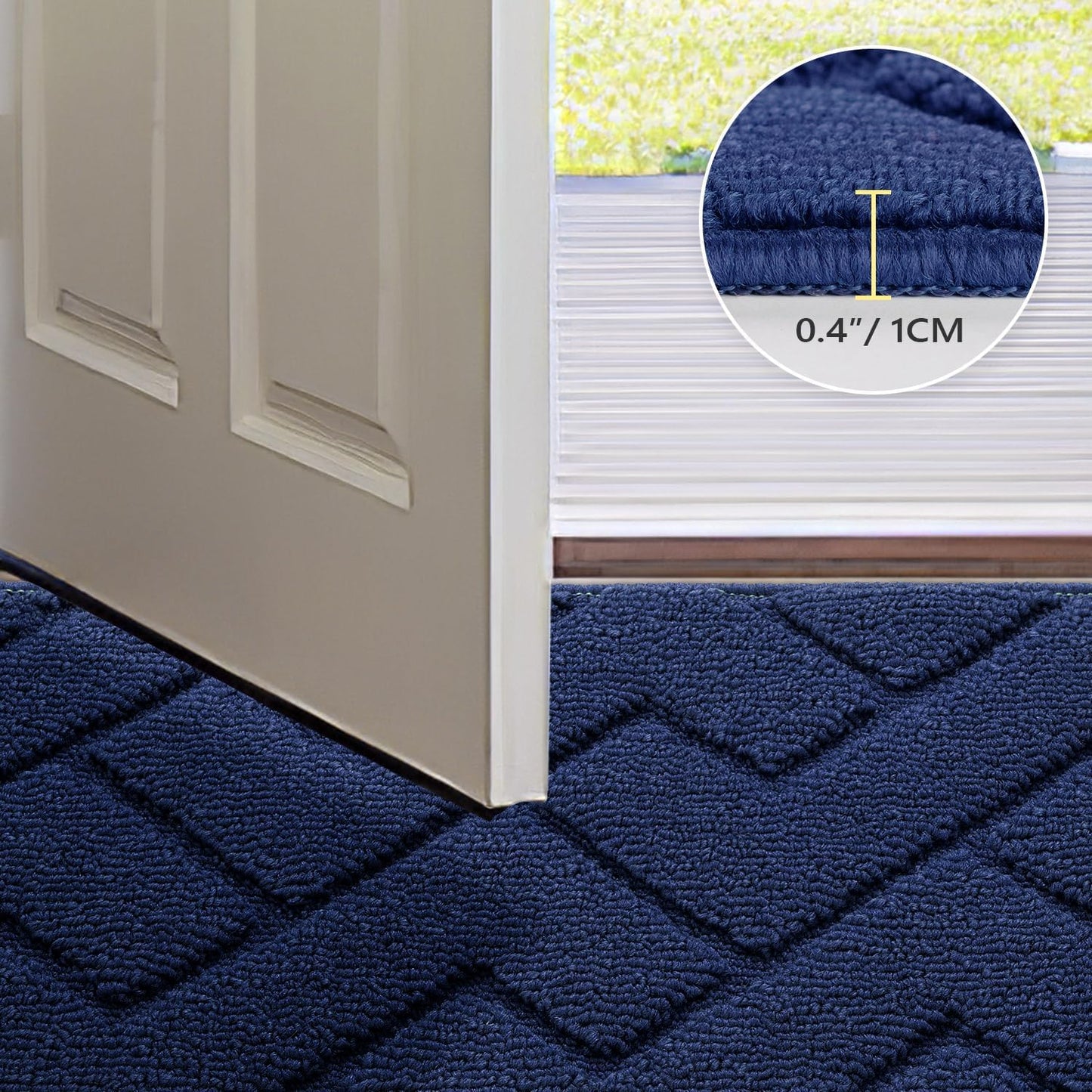 hicorfe Indoor Doormat,Front Back Door Mat Rubber Backing Non Slip Door Mats 20"x59" Absorbent Resist Dirt Entrance Doormat Inside Floor Mats Entryway Washable Low-Profile for Patio,Garden(Navy Blue)