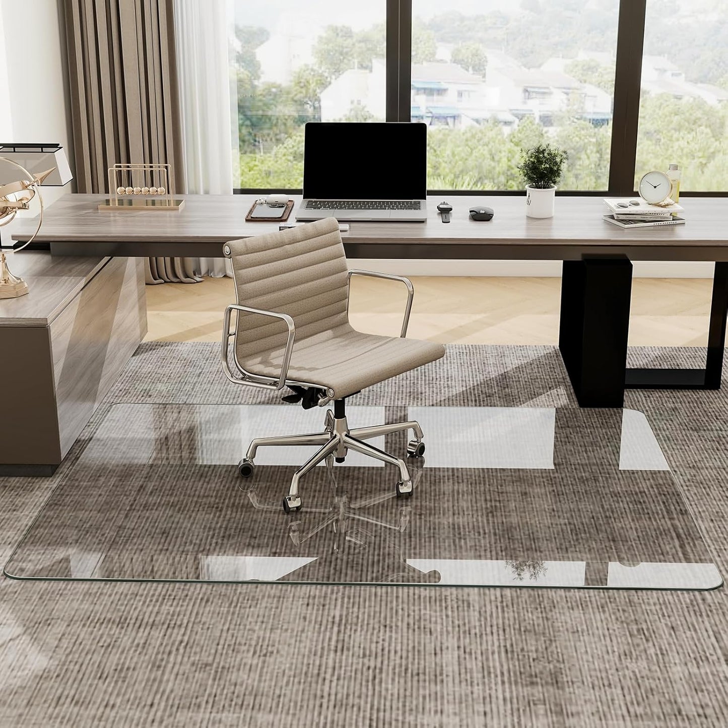 48" x 80" Tempered Glass -Glass Chair Mat, Heavy Duty Hard Floor Mat with Round Corner and Polished Edge, Office Chair Mat for Carpet Office Home Hardwood Floor Desk