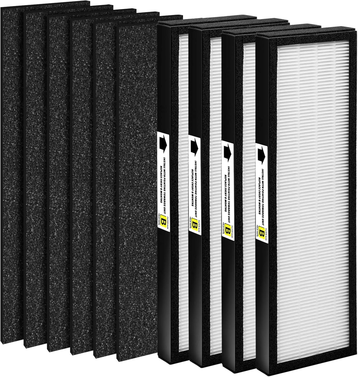 4 Packs FLT4825 True HEPA Filter B Replacement Compatible with AC4825 AC4300 AC4800 AC4900 AC4850, 4 HEPA Filter and 6 Carbon Pre Filters