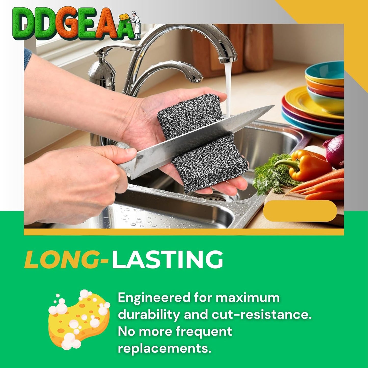 Heavy - Duty Kitchen Sponge - 20 Times More Durable, Scratch Free, Suitable for Non Stick Cookware Cut Resistant, Multi - Purpose Cleaning Supplies for Home, Bathroom (2 Pack Grey)