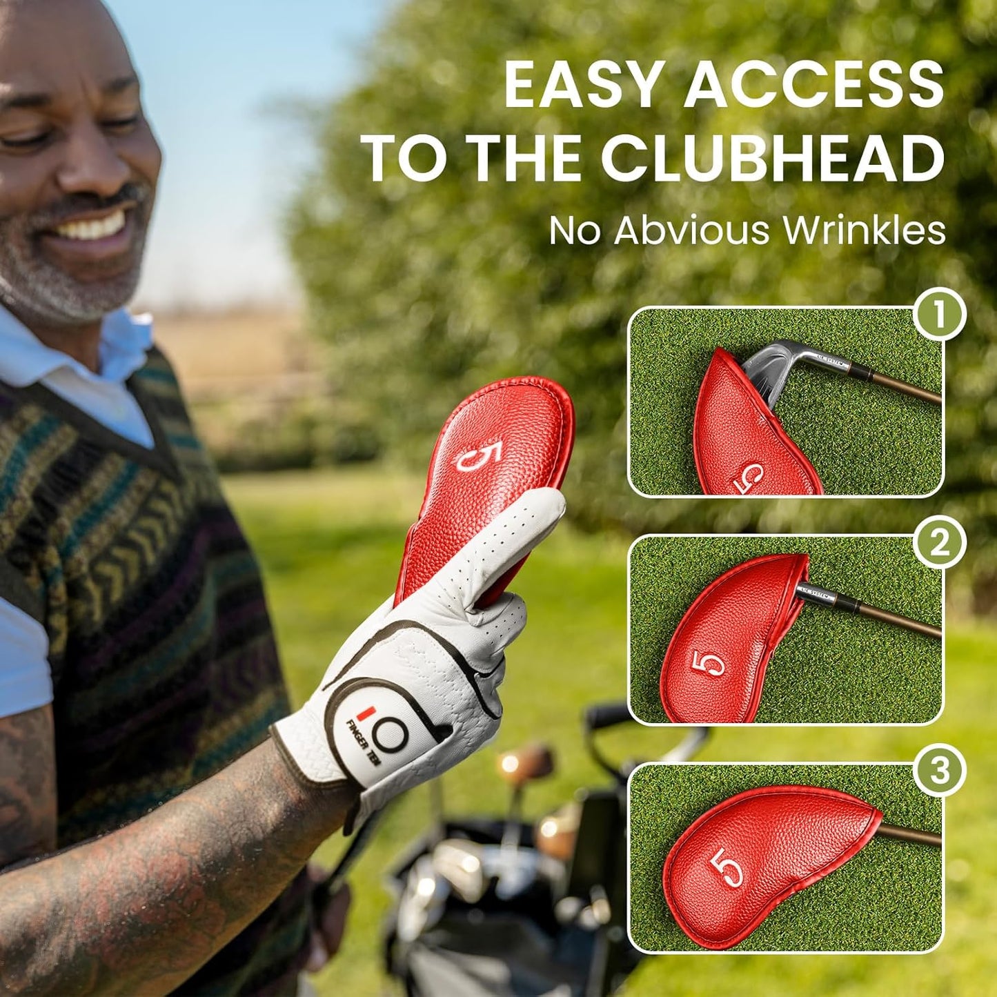 FINGER TEN Premium Synthetic Leather Stylish Iron & Wedge Golf Head Covers Value 12 Piece Set, Embroidered Labels & Fits Most Clubs Gift Set, Travel Protection Accessories