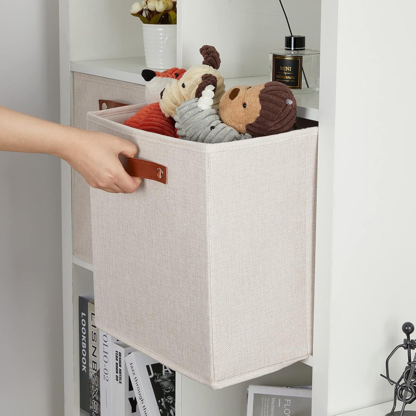 DULLEMELO Storage Baskets for Shelves Closet Storage,Sturdy Home Organization Bins for Gifts Empty,Foldable Fabric Storage Cubes Baskets for Nursery Toys Towels Clothes Storage(Beige-4 Pack)