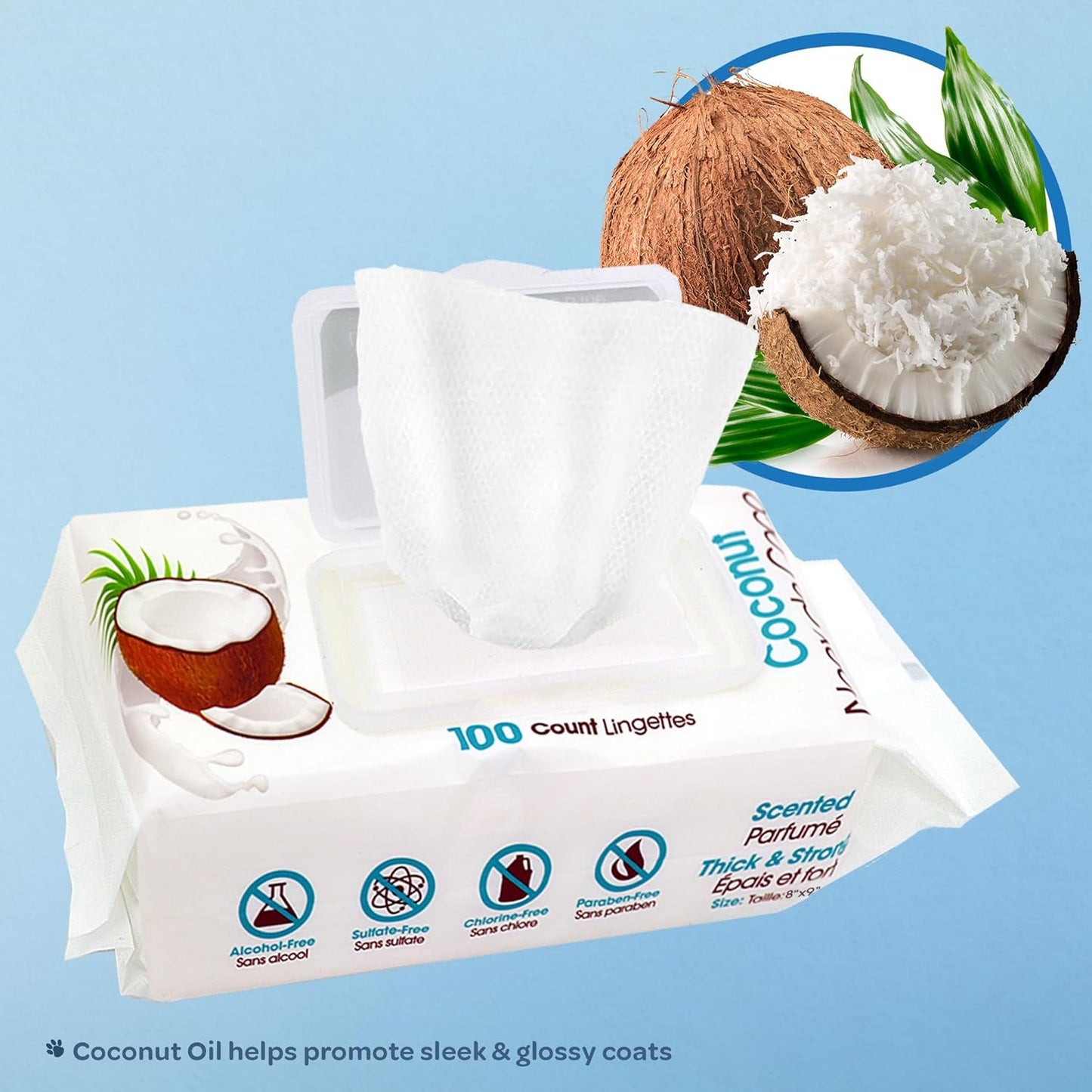 Best Pet Supplies Pet Grooming Wipes for Dogs & Cats,Deodorizer for Coats & Dry, Itchy, or Sensitive Skin, Clean Ears, Paws, Body, & Butt - Moisturizing Coconut, 400 Count