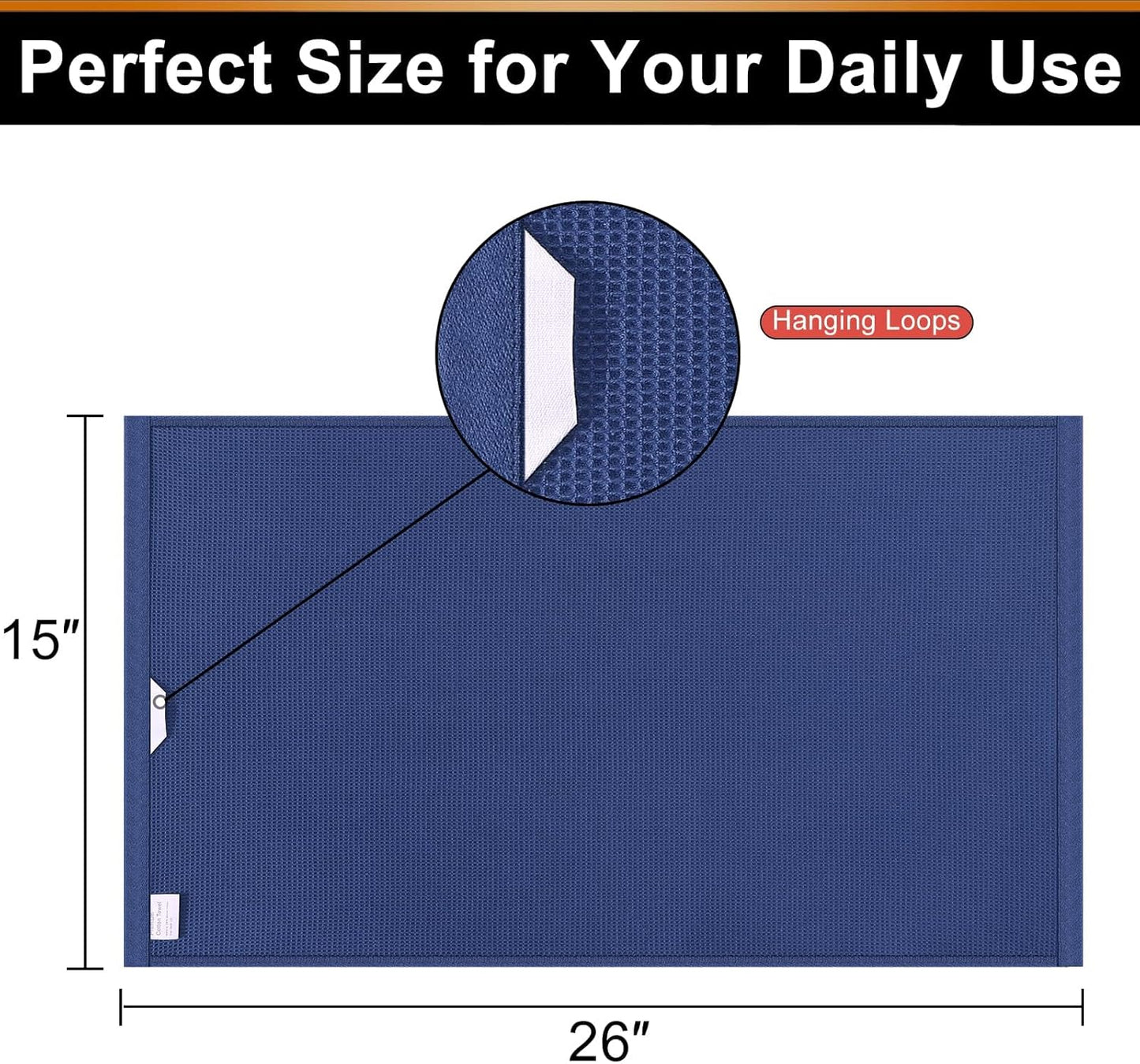 Homaxy 100% Cotton Waffle Weave Kitchen Towels - 8 Pack Soft and Absorbent Dish Towels - 16 x 26 Inches Quick Dry Hand Towels - Navy Blue