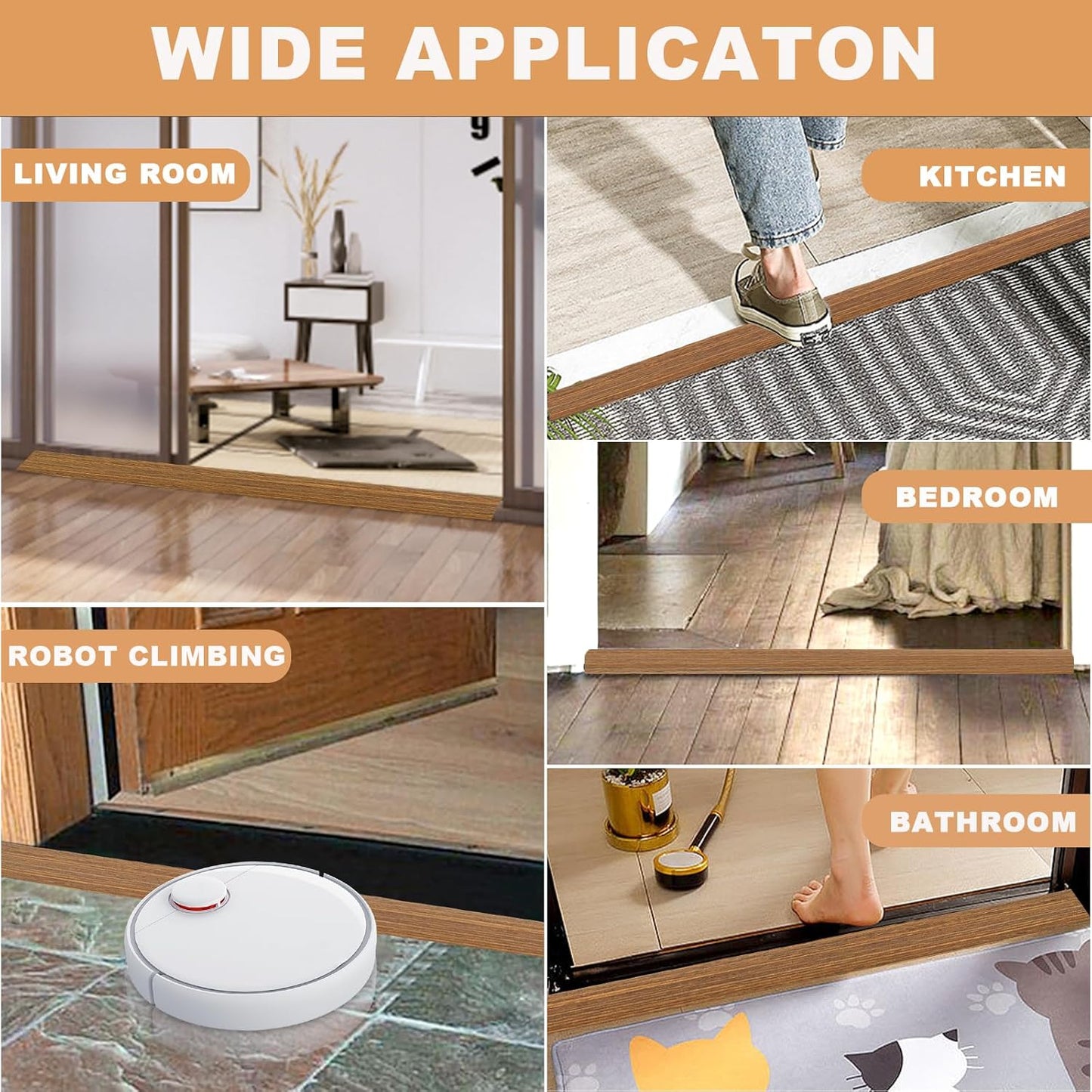 Vinyl Door Threshold Flooring Transition Strip Self Adhesive Carpet Edging Strip for Laminate Doorway Edge Threshold from 1/5" to 2/5" (Light Brown Wood Grain, 10 Ft)