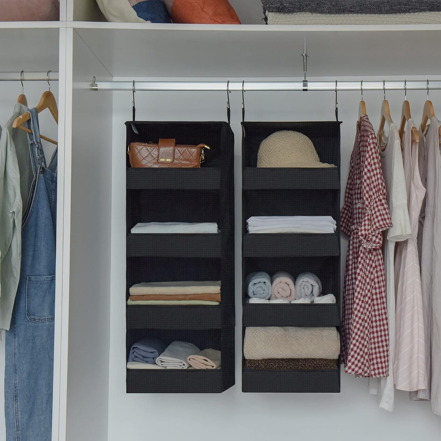 GRANNY SAYS 4-Shelf Hanging Organizer, Closet Hanging Shelves, Closet Hanging Storage Organizers, Organization for Bedroom, Living Room, Baby Nursery, Camper Accessories, Black, 2-Pack