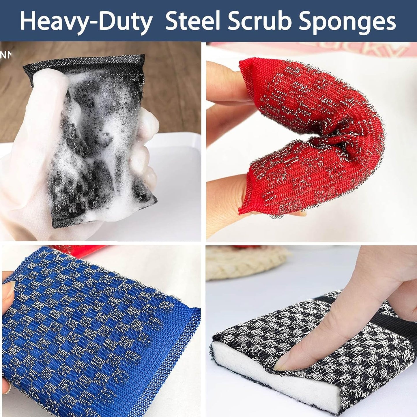 Steel Wool Scrubbers Dish Sponges Kitchen Scrubbing Pads Pot Scrubber for Kitchen Non Scratch, Soft and Fast Cleaning Scrubber (Black)