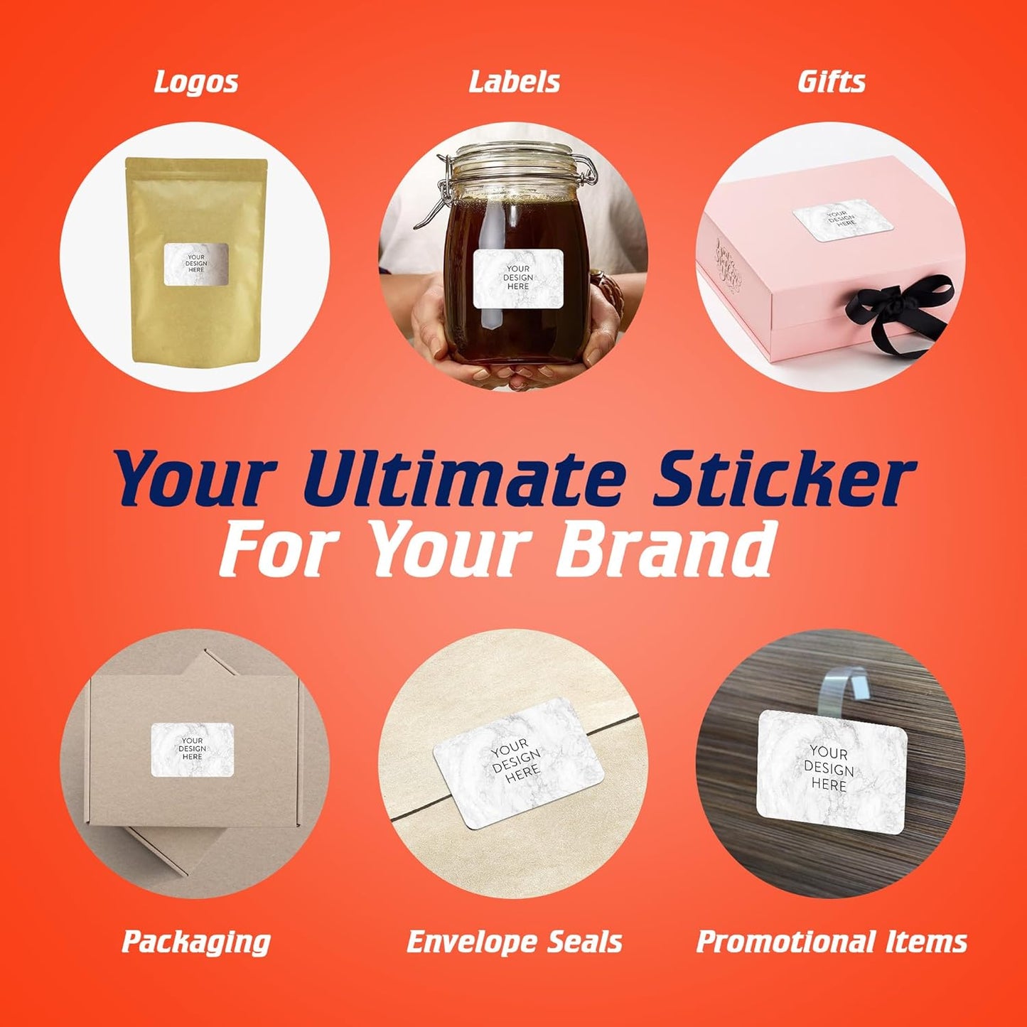 100 Custom Vinyl Stickers - Upload Your own Image, Text, Design, Logo - Personalized Logo Labels for Handmade, Packaging, Bottle, Jars, Candle, Brand Stickers (Silver Marble, 4x2)