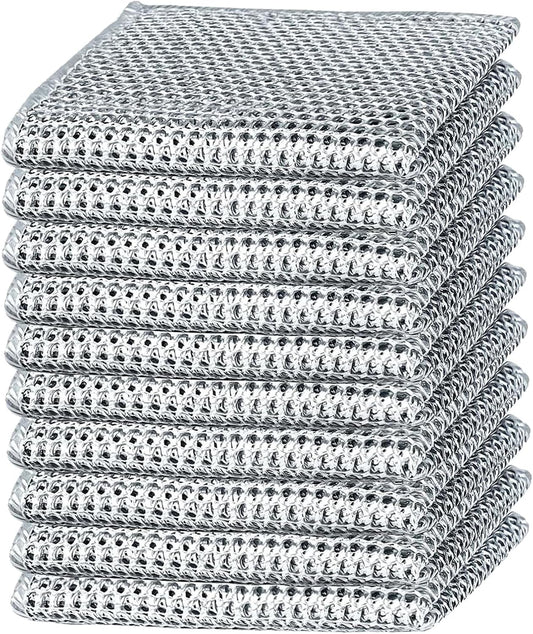 10PCS Double Wet and Dry Wire Dishcloth, Stainless Steel Scrubber, Multi-Purpose Wire Miracle Cleaning Cloths, Non-Scratch, for Powerful Cleaning of Cookware and More.(10PCS)