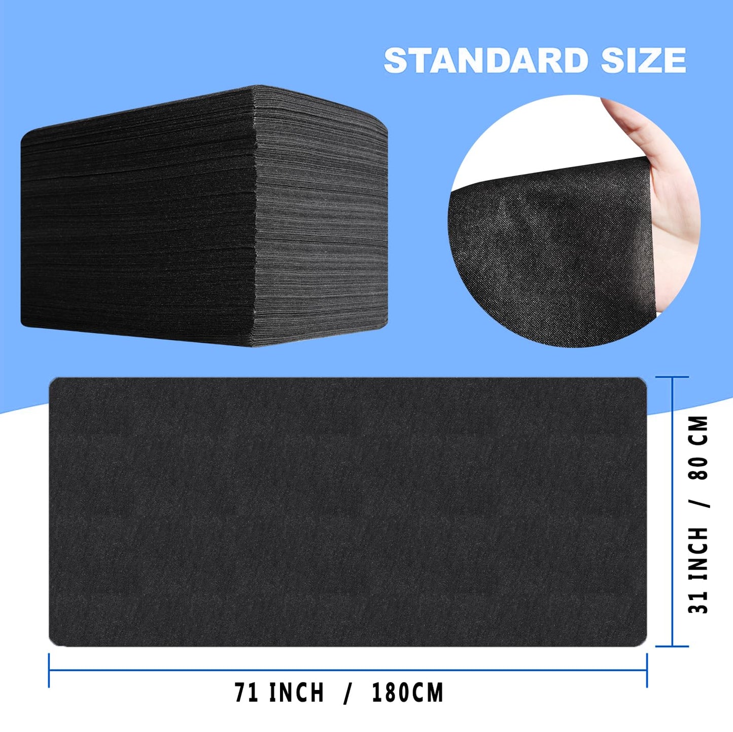 Disposable Bed Sheets 100 Pcs 31" x 71" Massage Table Sheets Non Woven Fabric SPA Bed Cover Breathable for Massage Beauty Tattoos（Black）