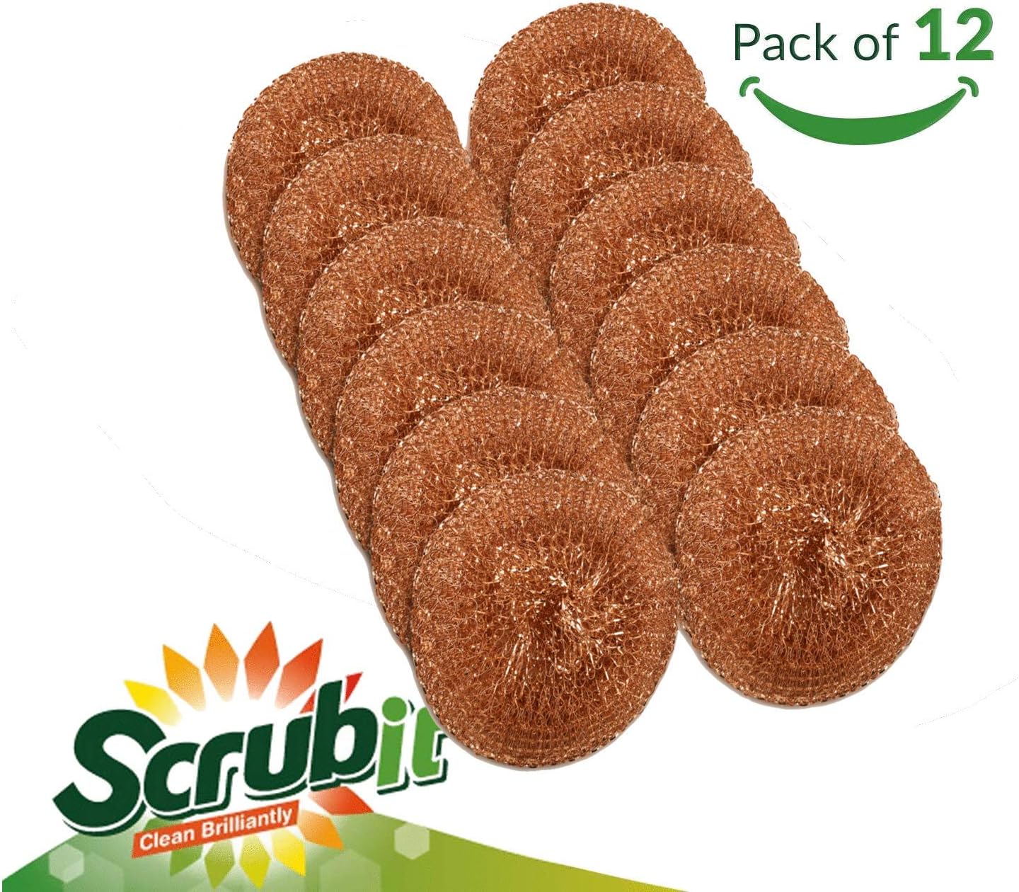 12 Pack Copper Coated Scourers by SCRUBIT – Scrubber Pad Used for Dishes, Pots, Pans, and Ovens. Easy scouring for Tough Kitchen Cleaning.