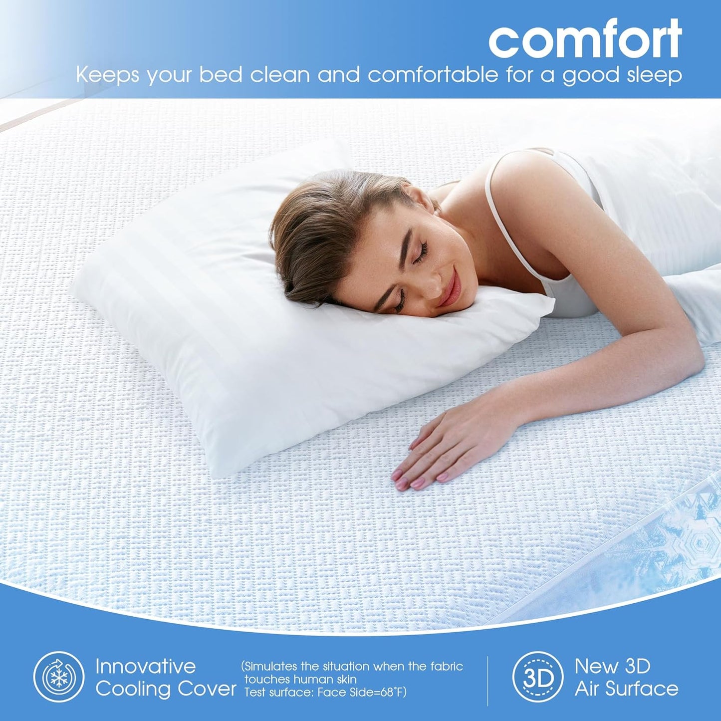 Cooling Waterproof Mattress Protector Twin XL Size, Mattress Cover 3D Air Fabric Mattress Pad Cover Smooth Soft Breathable Noiseless, 8''-21'' Deep Pocket