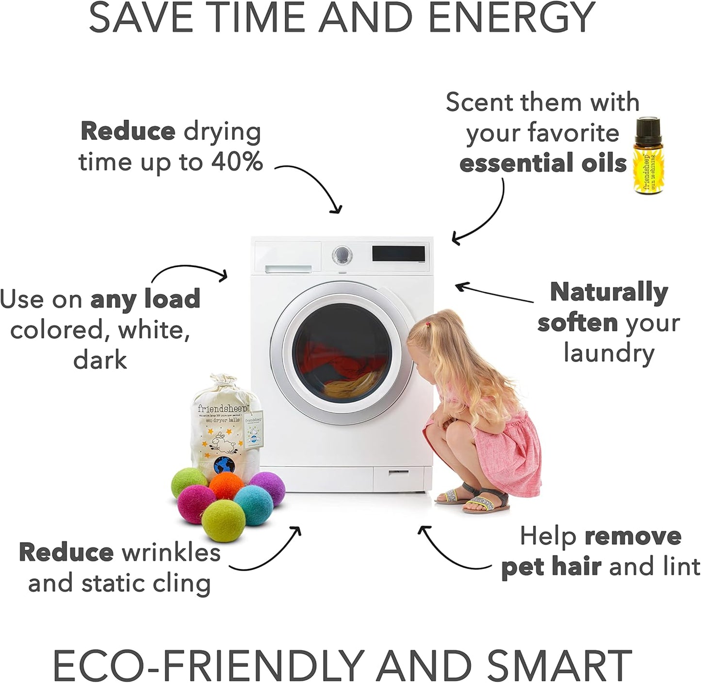 Friendsheep Wool Dryer Balls 6 Pack XL Organic Premium Reusable Cruelty Free Handmade Fair Trade No Lint Fabric Softener Color - Rainbow Blast