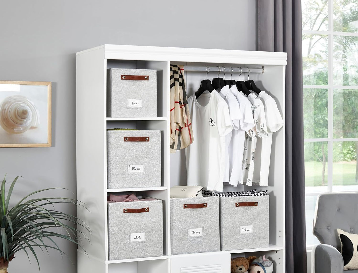 DECOMOMO Storage Baskets, 13x15x13 Storage Cube Bins with Labels for Organizing Shelves (Kallax / 4pcs, Light Grey)