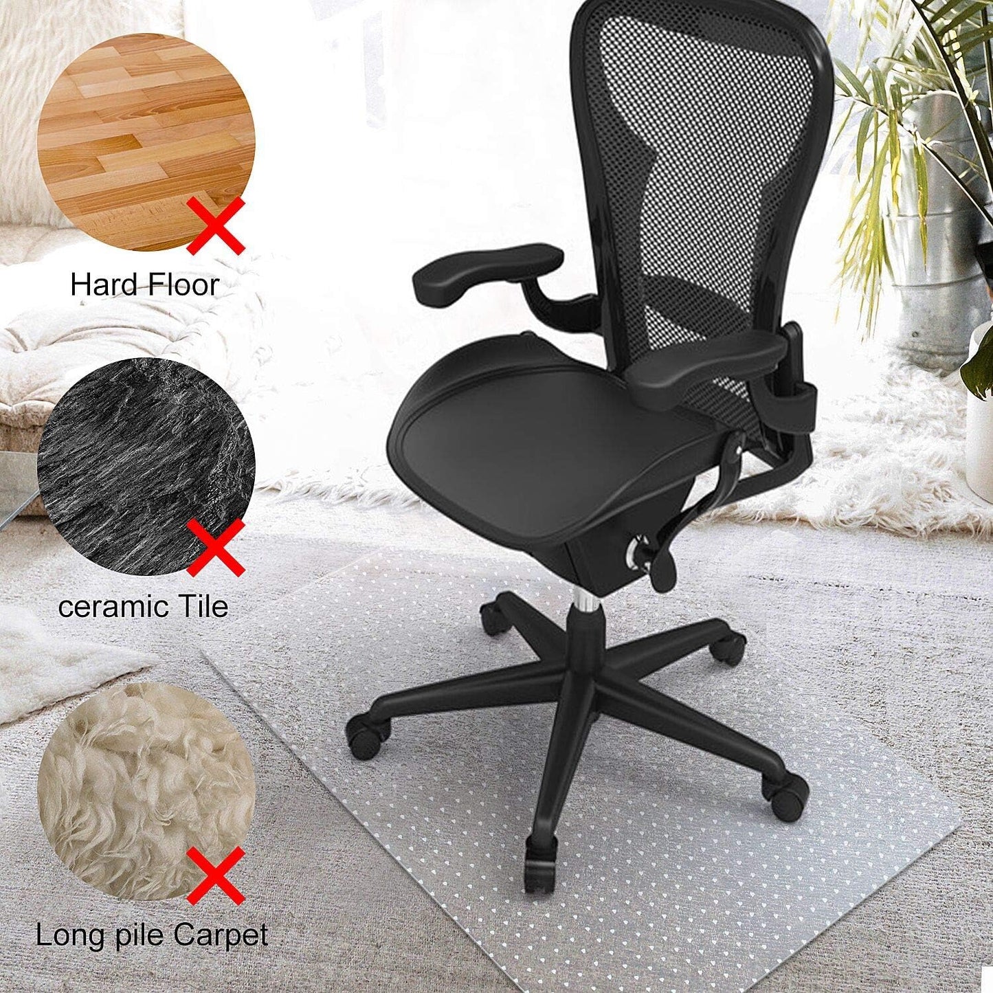 Azadx Chair Mat for Carpet 60"x 48" Large Chair Mat for Carpeted Floors, Office Chair Mat for Carpet Protector Floor Mat on Low Pile Carpets Easy Glide Rolling Plastic Desk Computer Chair Mat for Home
