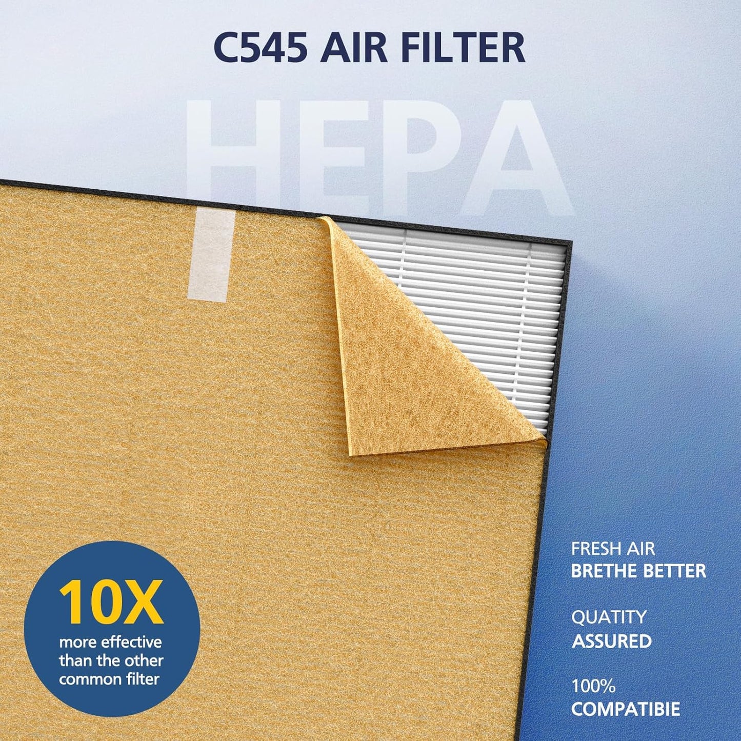 2 Pack C545 HEPA Pet Replacement Filter S Compatible with Winix C545 Air Purifier, Replaces Part 1712-0096-00 and 2522-0058-00, 2 HEPA Filter + 8 Activated Carbon Filters, Yellow