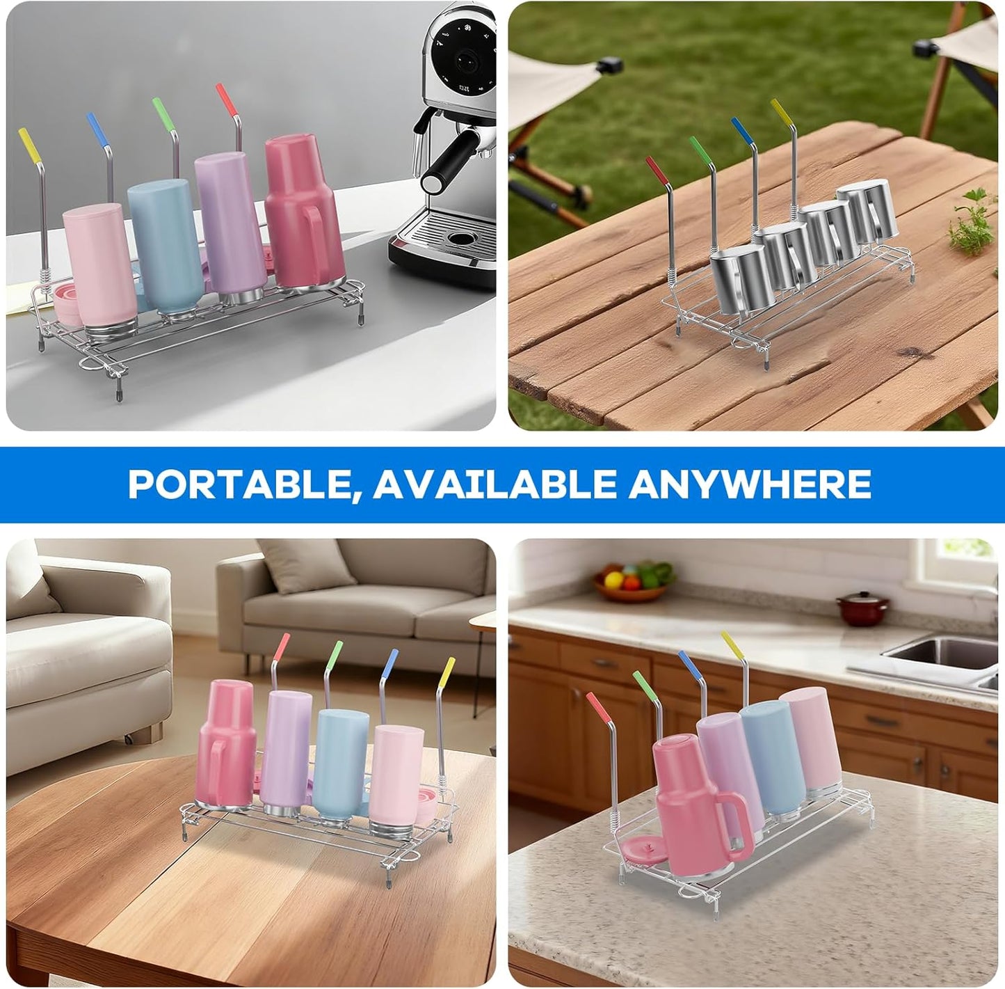 Bottle Drying Rack Stainless Steel Fold Water Bottle Drying Rack Organizer with Straw Holder for Baby Bottles,Cups, Mugs and Glass, Sports Bottles Dryer Countertop
