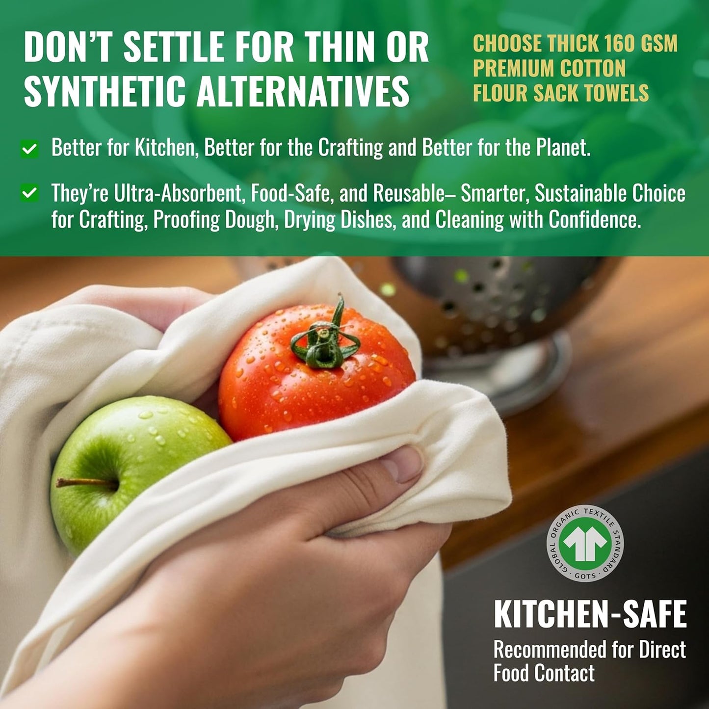 WHITEWRAP Flour Sack Towels| Tea Towel for Crafts| Kitchen Dish Cotton Blank Towel for Embroidery|Baking Bread Proofing Linen Cover| Thick Absorbent Quick Dry| 2 Pack 18"x28" Natural