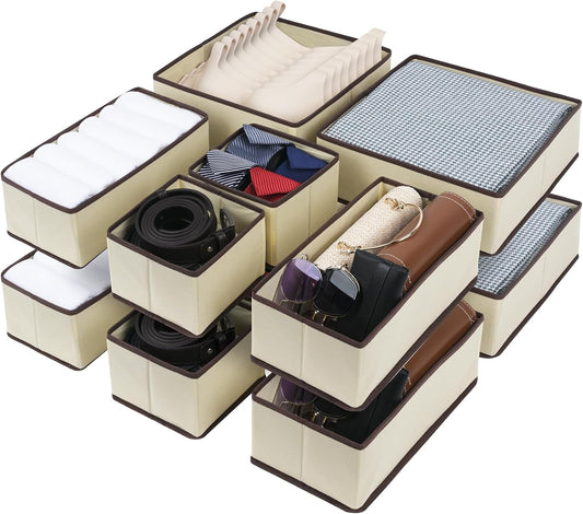 Cupic Cupid Drawer Organizer, Dresser Organizers, Foldabe Drawer Organizer Clothes, Closet Organization and Storage Dividers for Socks, Underwear and Diaper, Set of 12, Beige