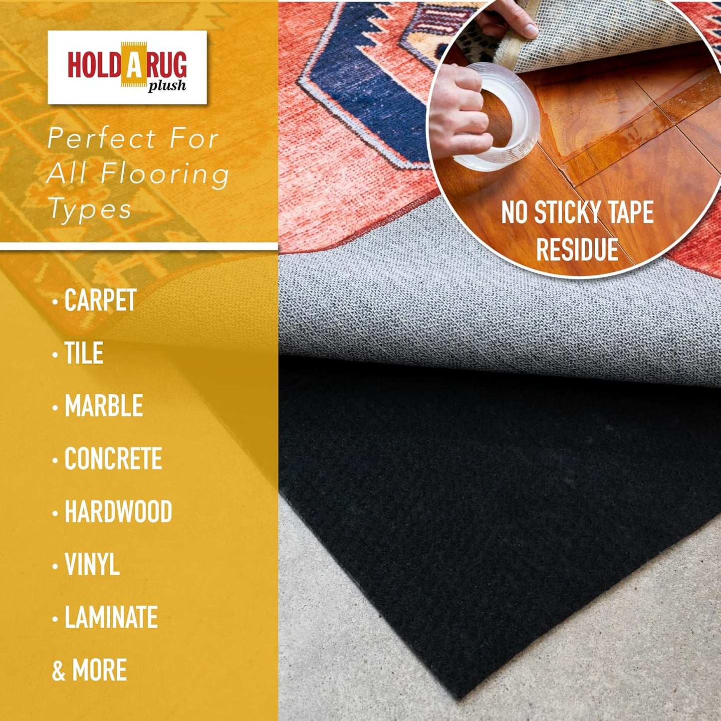 Hold-a-Rug Plush 3' Round Nonskid, Nonslip Rug Pad, Reversible Gripper, ¼ Thick, Safe for All Floors and Carpet, Keep Area Rugs Secure