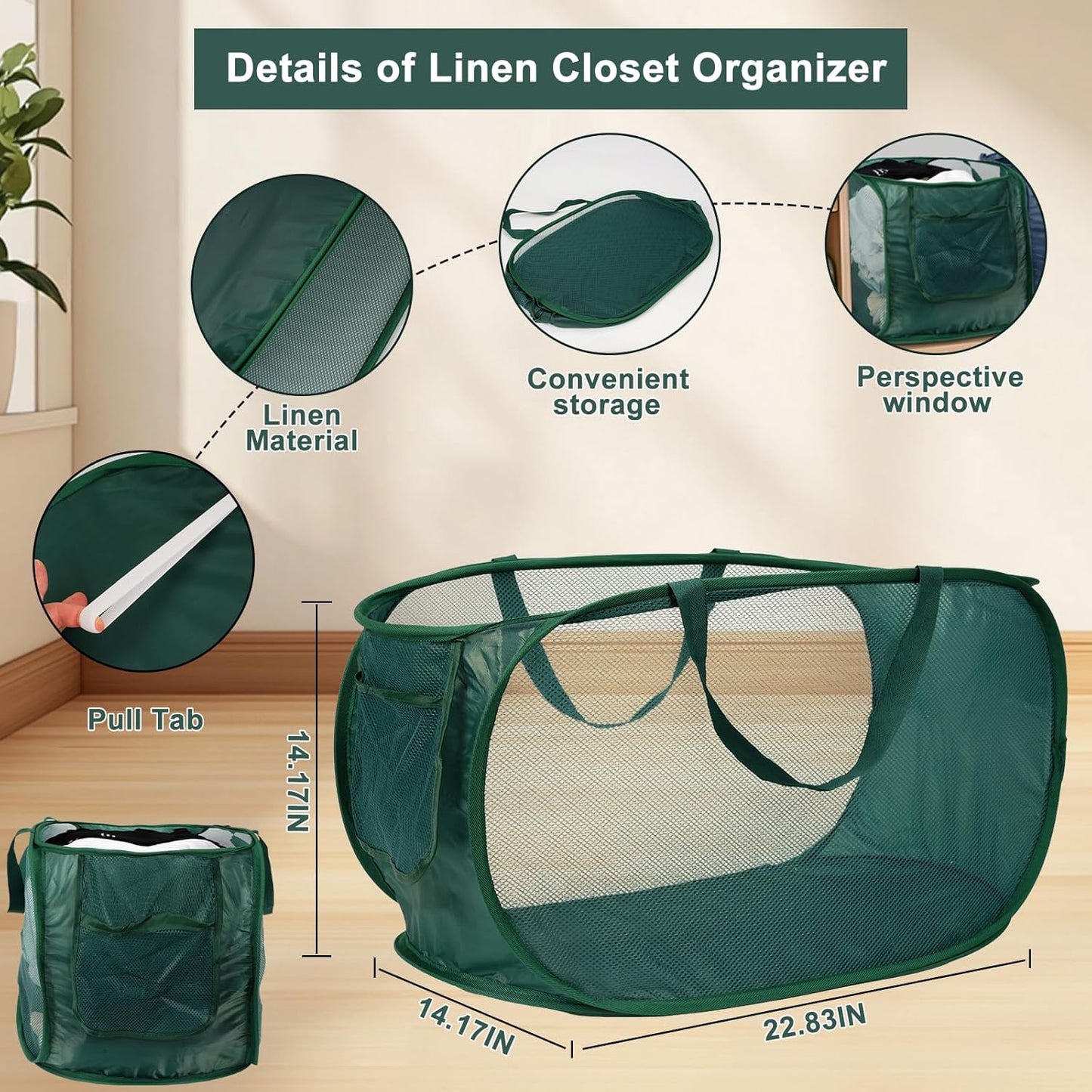 4 Pack Closet Storage Bins, Storage Containers for Closets, Fabric Closet Bins for StorageDecorative ,Collapsible Baskets for Organizing Clothes Toy Nursery (Beige)