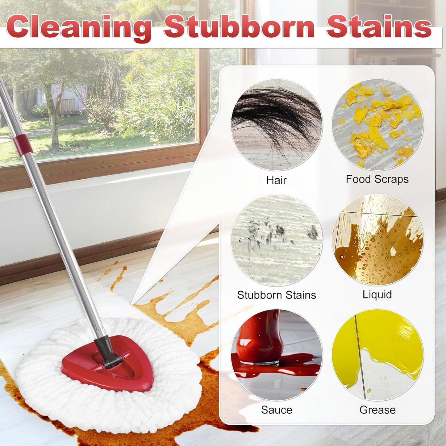 Mop Head Replacement, Base, Mop Handle for Ocedar EasyWring 1-Tank System, 2 Microfiber Mop Refills, Extendable Length 30-59" Mop Handle, Base and Scrubber for All Hard-surfaced Floor