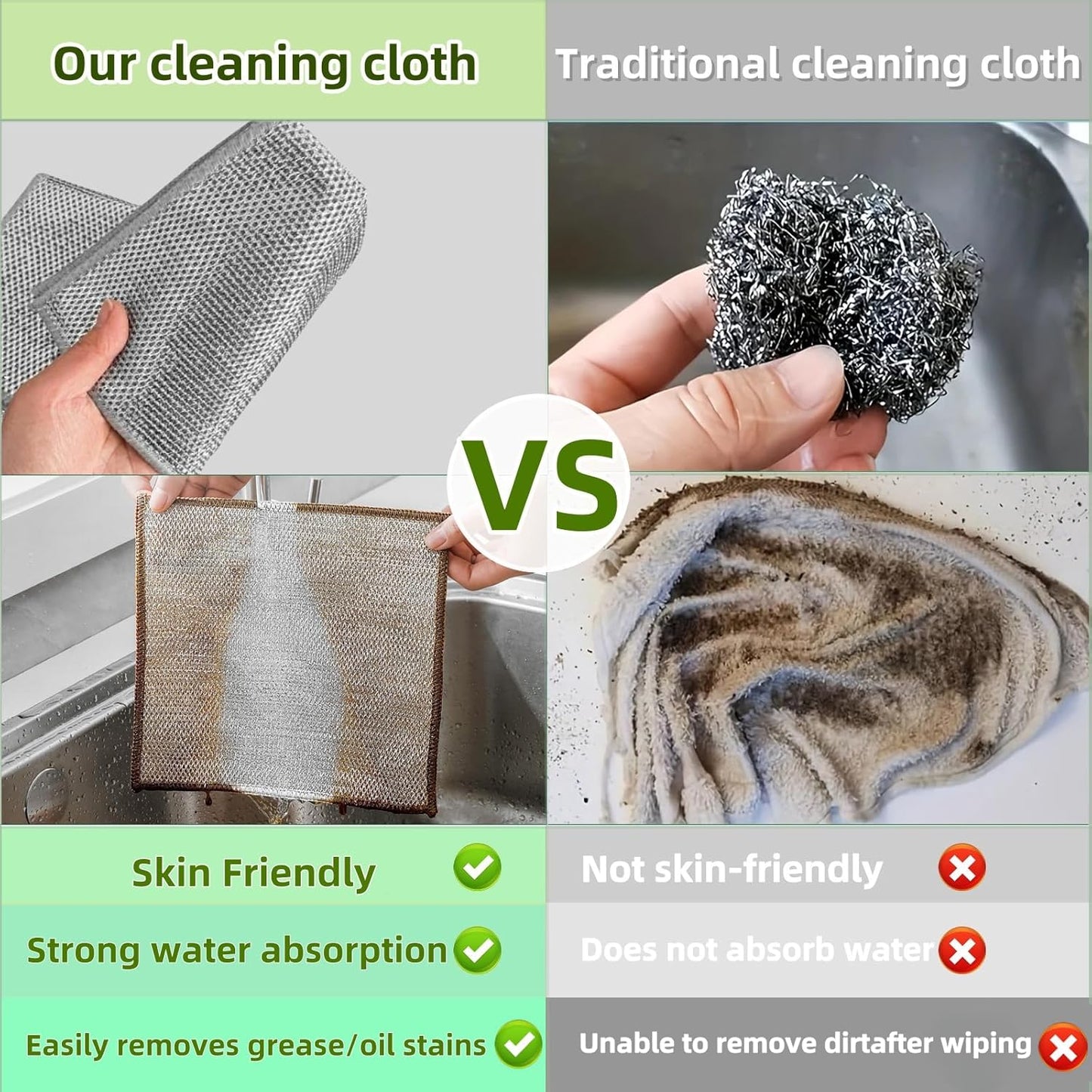 Stainless Steel Scrubber and Cleaning Rags - Non Scratch Wire Dishcloth for Washing Dishes, Durable Steel Wool Scrubber and Kitchen Dish Towels (New 6pcs)
