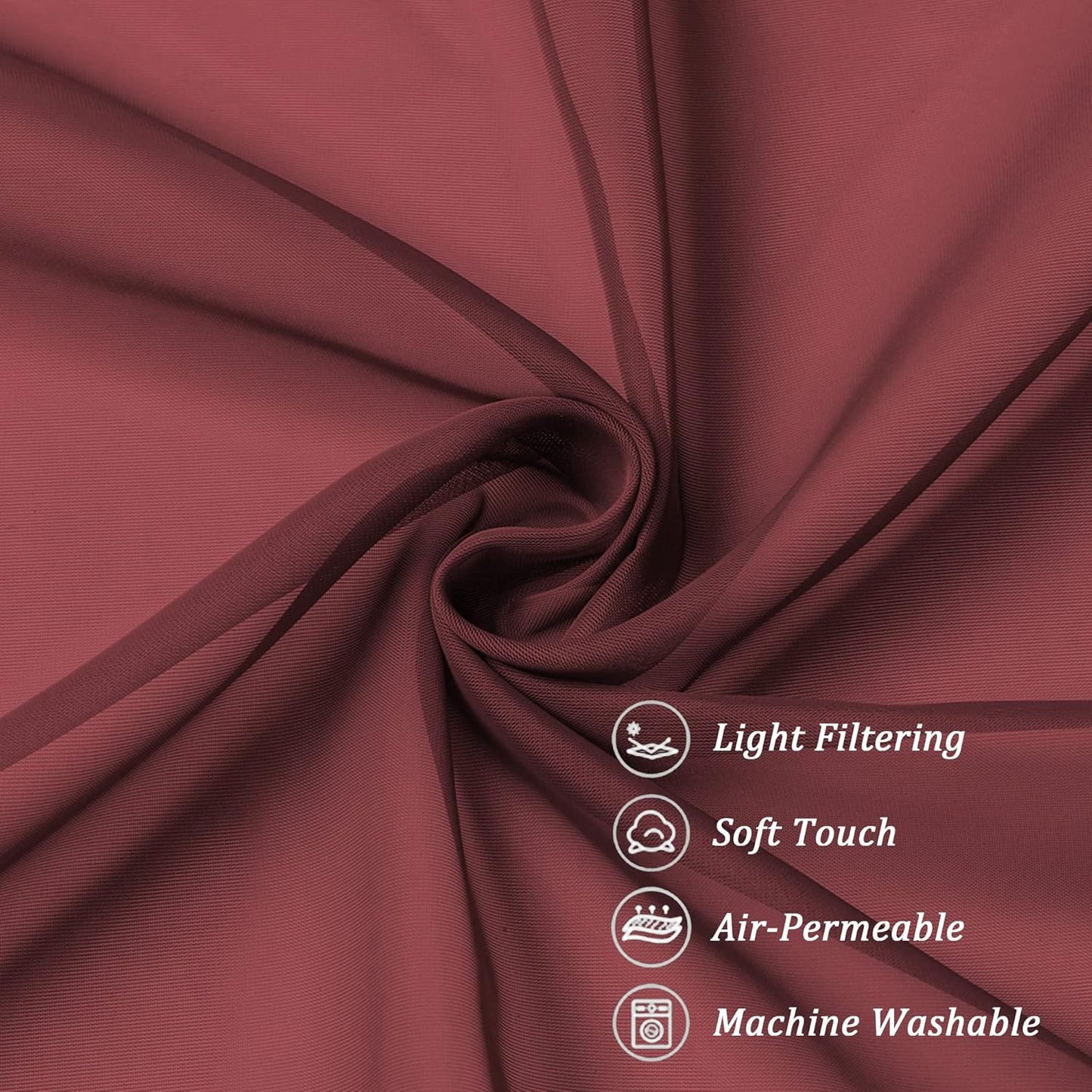 Chyhomenyc Burgundy Sheer Curtains 84 Inches Long 2 Panels Set, Light Filtering Voile Window Drapes for Bedroom Living Room, 42Wx84L Inch, Burgundy, 2PCS