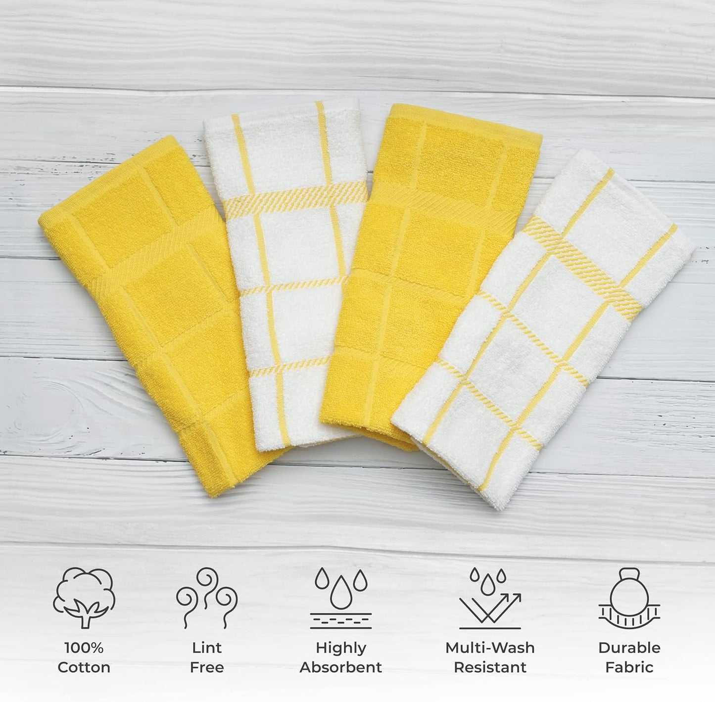 100% Cotton Terry Dish Cloth & Dish Towel, 6 Pack, Super Soft and Absorbent Kitchen Towels, Perfect for Kitchen Cleaning and Dish Washing (Yellow (DT and DC Combo))
