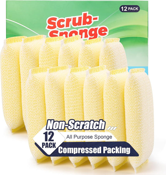 All-Purpose Non Scratch Sponges，Sponges Kitchen for Washing and Cleaning Dishes, Non-Stick Cookware,Premium Scrub and Scrubbers，Cleaning of Kitchen, Bathroom,and Household,12Pad