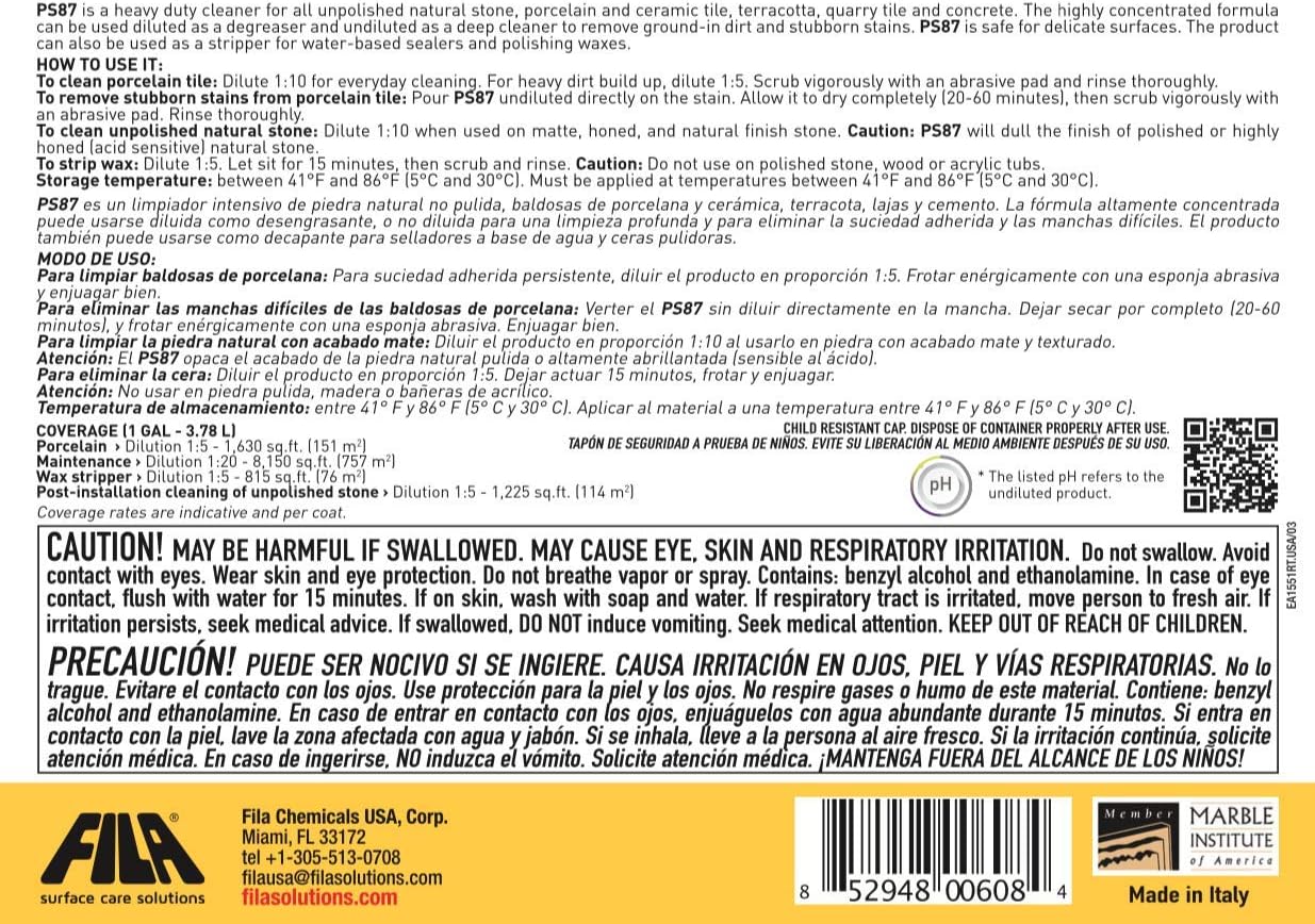 FILA Surface Care Solutions PS87 Heavy Duty Cleaner and Degreaser, 1 GAL (PS87 Heavy Duty Cleaner,), 128 Fl Oz (Pack of 1)