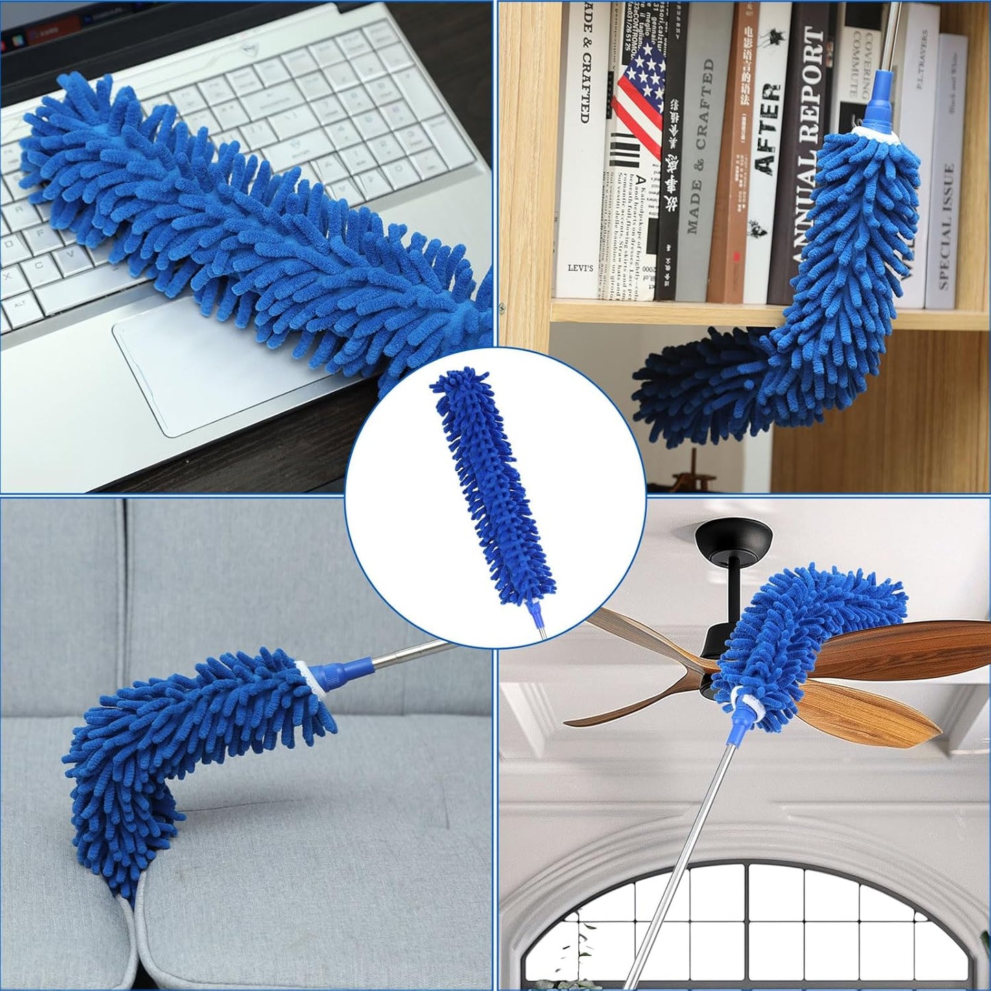 10 PCS Microfiber Cobweb Duster with Extension Pole (100 Inch Telescoping), Washable Dusters for Cleaning, Multifunctional Bendable Feather Duster for Ceiling Fan, Blind, High Ceiling