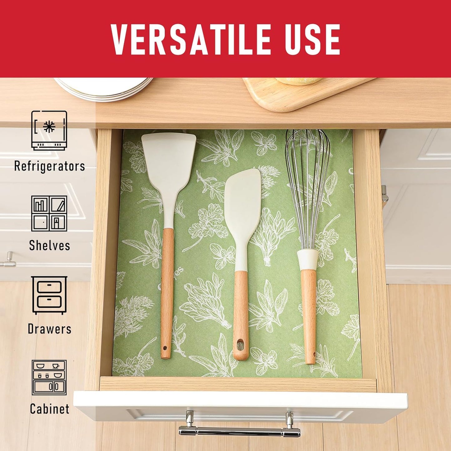 Cooyes Drawer & Shelf Liner for Kitchen Cabinets, Breathable Cloth Material, Machine Washable, Refrigerator Liners with Non-Slip Particles, Keep Produce Fresh Longer, 12 Pack, 12" * 24", Sage Green