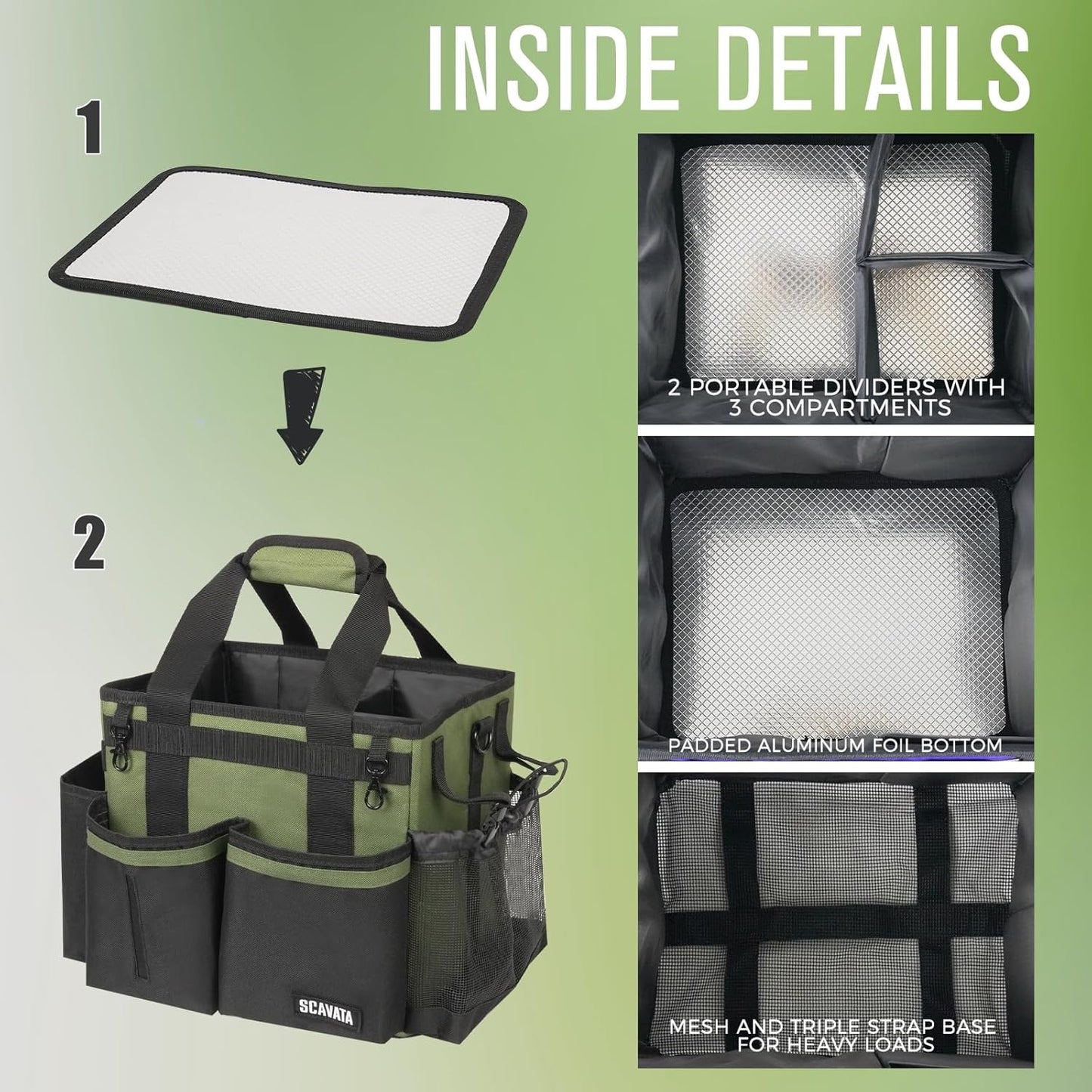 Compact Wearable Cleaning Caddy, Small Cleaning Caddy Supplies Organizer with Handle & Shoulder Straps for Housekeepers, Under Sink & Car Cleaning Tool Organizers Bag (Armygreen)