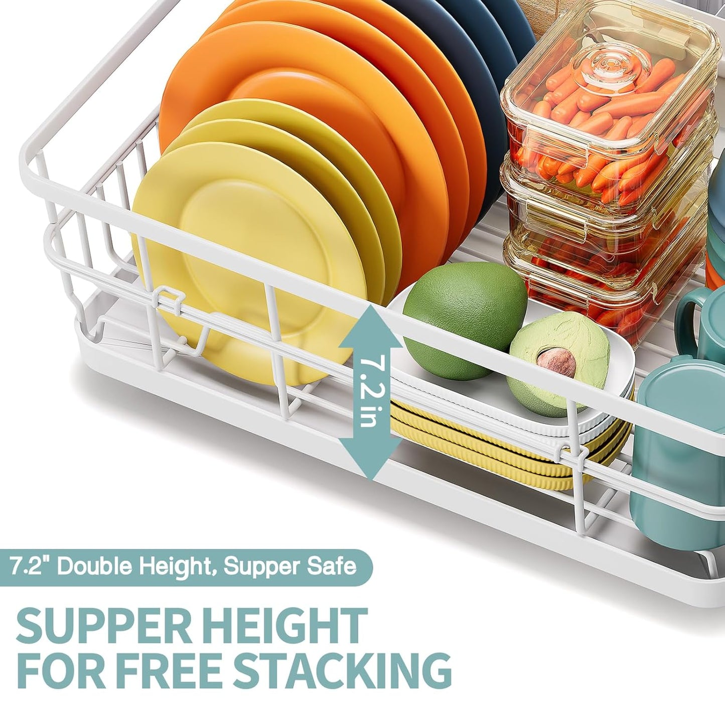 Dish Drying Rack for Kitchen Counter, Large Dish Racks with Drainboard, Kitchen Sink Dish Strainer Rack, Countertop Dish Drainer Rack with Cup & Utensil Holders, Dish Dryer Rack Large Sizw White