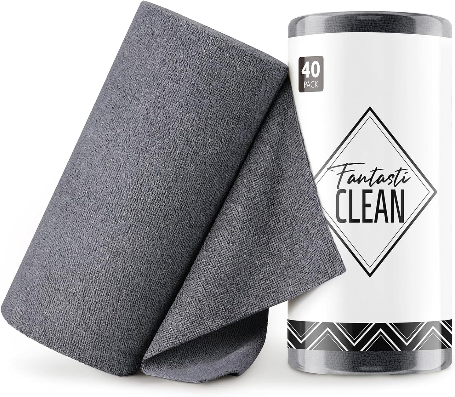 Fantasticlean Microfiber Cleaning Cloth Roll -40 Pack, Tear Away Microfiber Towels, 12" x 12", Reusable, Washable, Scratch Free, Ultra Absorbent for Car, Home Supplies, Shop (DimGrey)