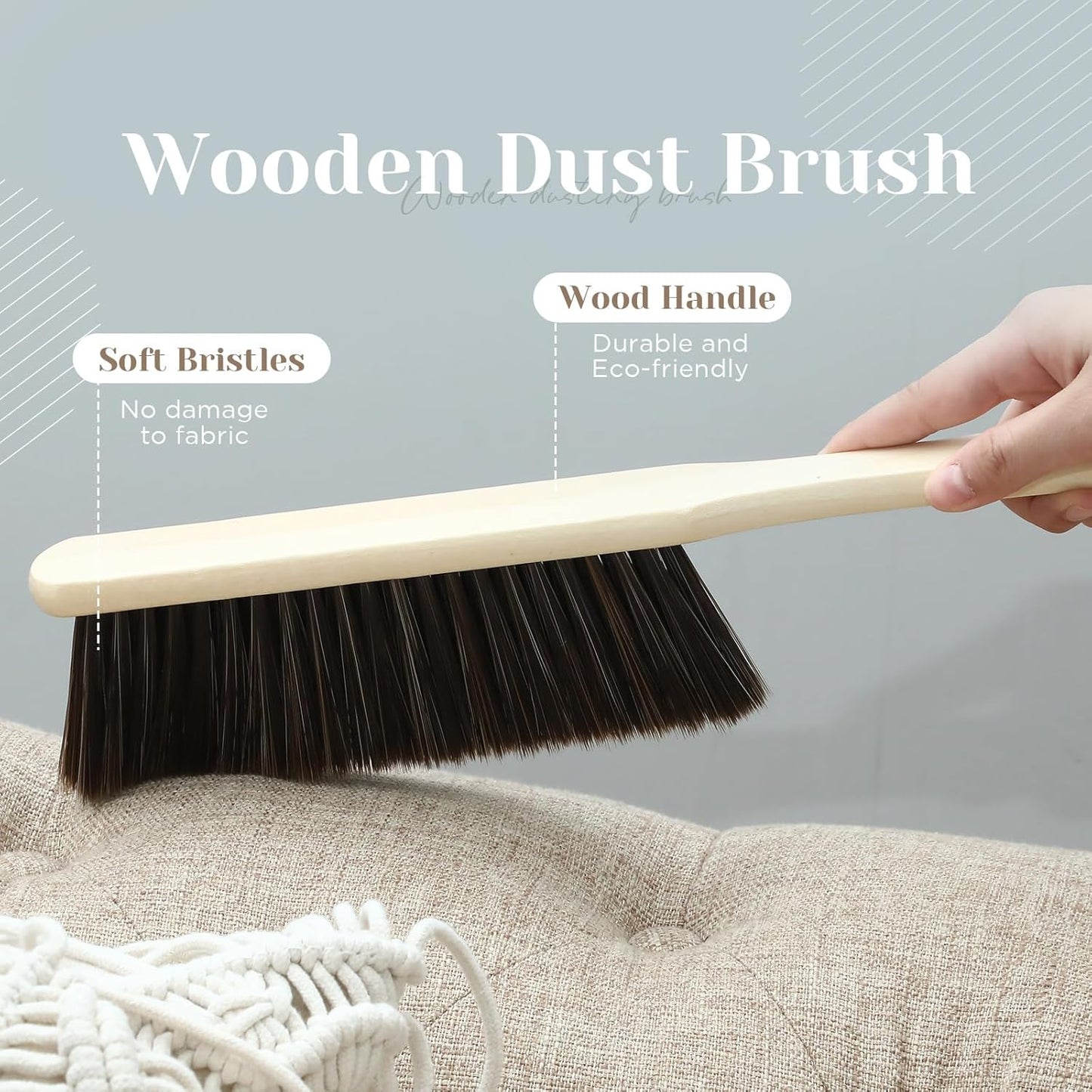 Tioncy 8 Pieces Wooden Dust Brush Bulk Hand Broom Bench Soft Bristle Cleaning Outdoor Furniture Brushes with Long Wood Handle for Cleaning Car Bed Sofa Fireplace Couch Clothes