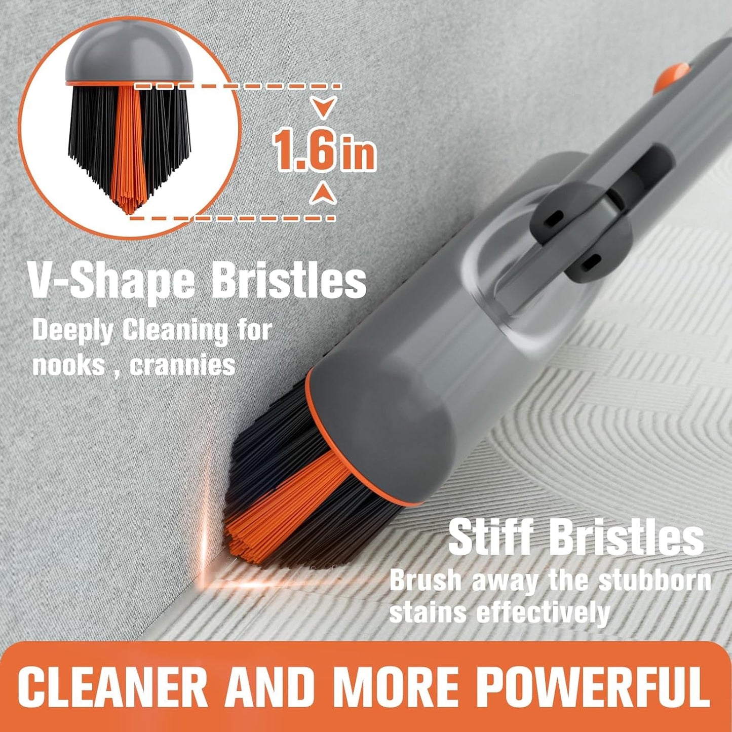 Eazer Grout Brush with Long Handle, 180°Rotation Tile Grout Cleaning Brush, V-Shape Shower Scrubber Cleaner, Stiff Bristle for Cleaning Bathroom Tile Floors - 53in