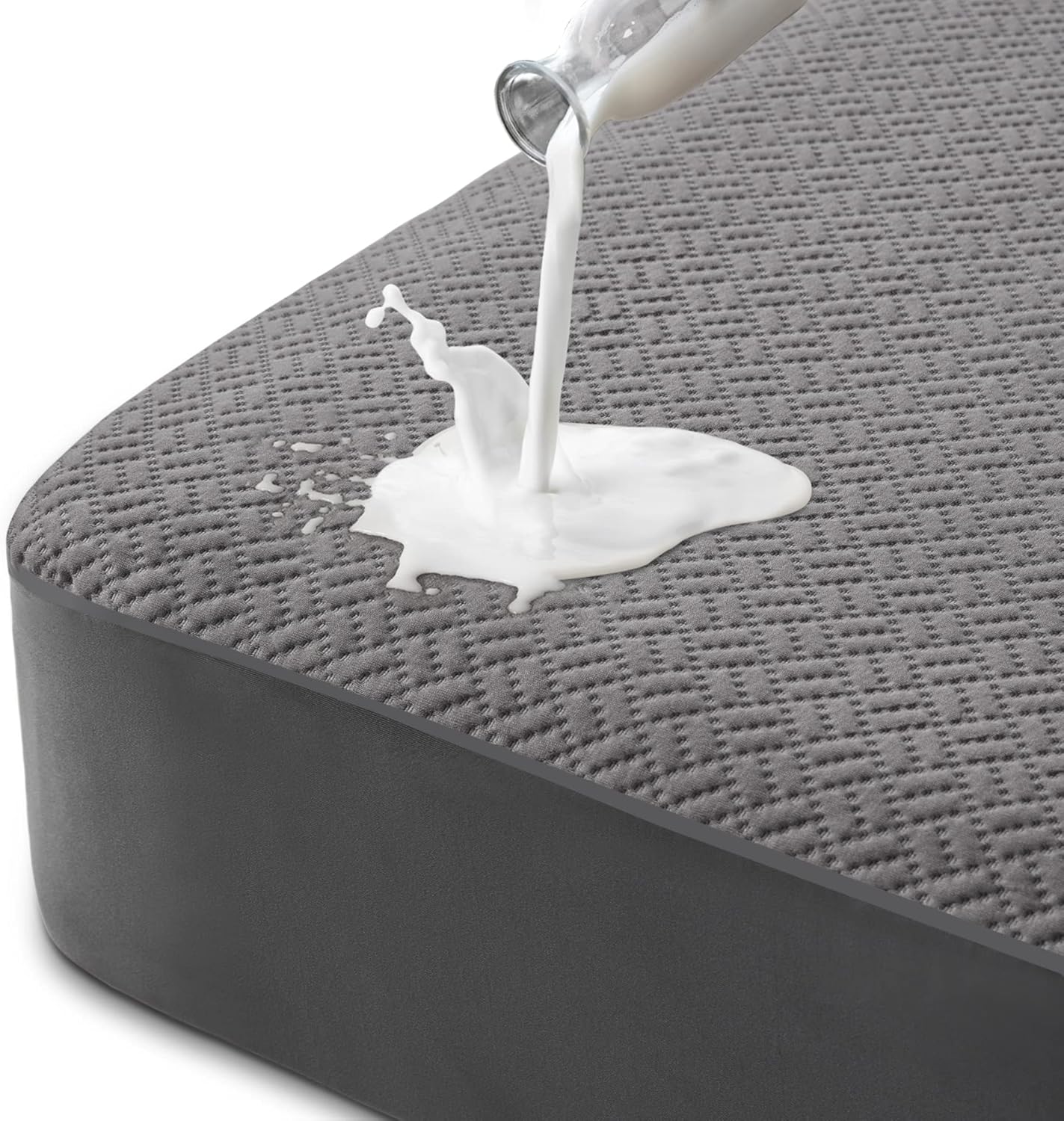 Hanherry 100% Waterproof Queen Size Mattress Protector, Grey, Rayon Made from Bamboo Terry Surface, 3D Air Fabric, 16 inch Deep Pocket, Cooling, Noiseless, Smooth, Breathable, Fits 21 inches