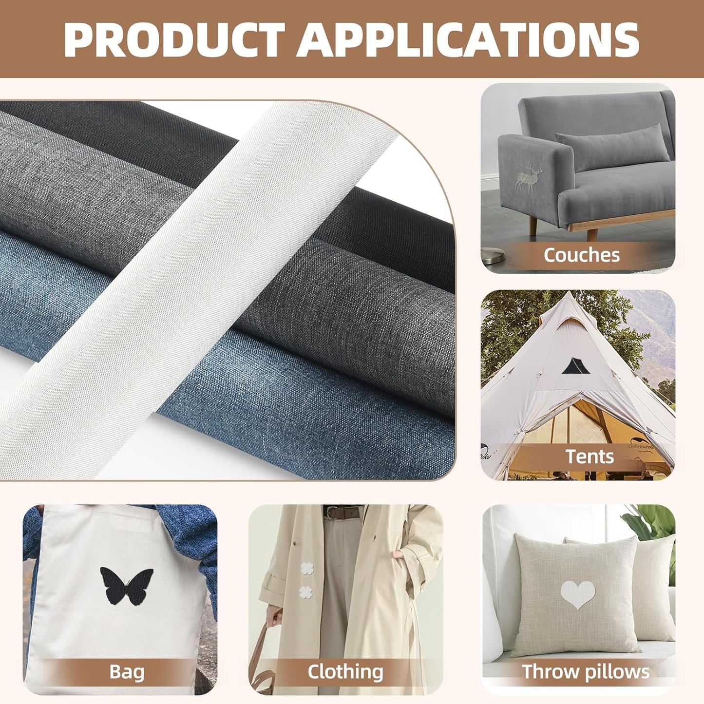 Fabric Repair Patch, 17X158 Inch Fabric Large Repair Tape, Self-Adhesive Patches for Furniture, Sofa, Car Interior, Shoes, Hand Bag, Clothing (Brown, 17X158 Inch)