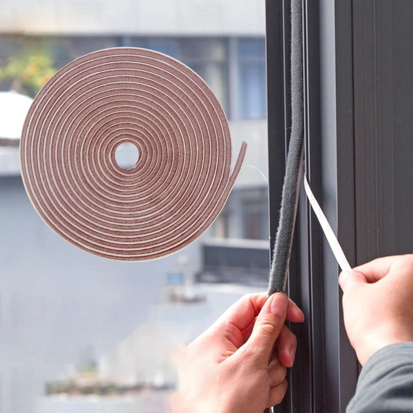 39.4FT Brush Weather Stripping, Neat Pile Self Adhesive Seal Strip for Windows and Door, Weatherstrip for Soundproofing, Windproof, Dustproof, Stronger Stickiness, 0.35'' Wide x 0.35'' Thick, Brown