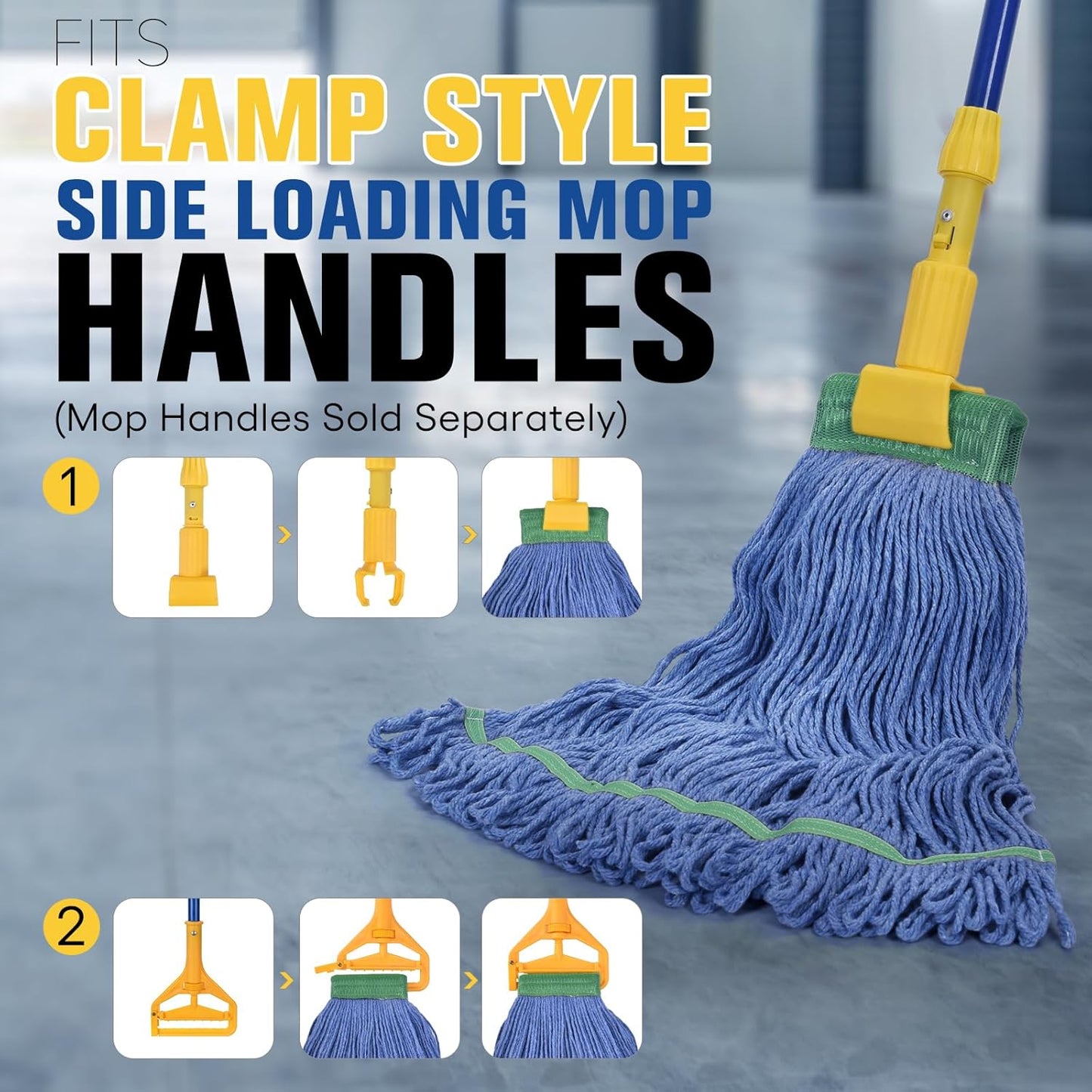 Matthew Cleaning Commercial Mop Head Replacement, 5 Inch Wide Headband, Looped End Cotton Blend String Wet Mops for Floor Cleaning, 28 oz Extra Large, 6-Pack Blue