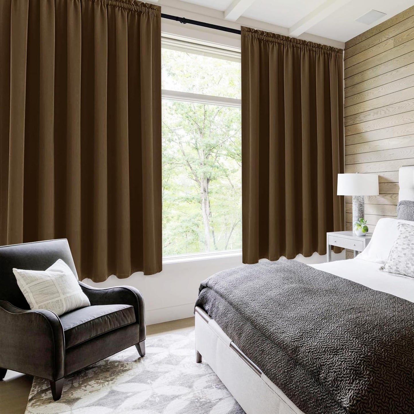DWCN Blackout Curtains for Living Room Thermal Insulated, Energy Saving & Noise Reducing Bedroom Curtains, Brown, W 70x L 63 Inch, Set of 2 Rod Pocket Curtain Panels