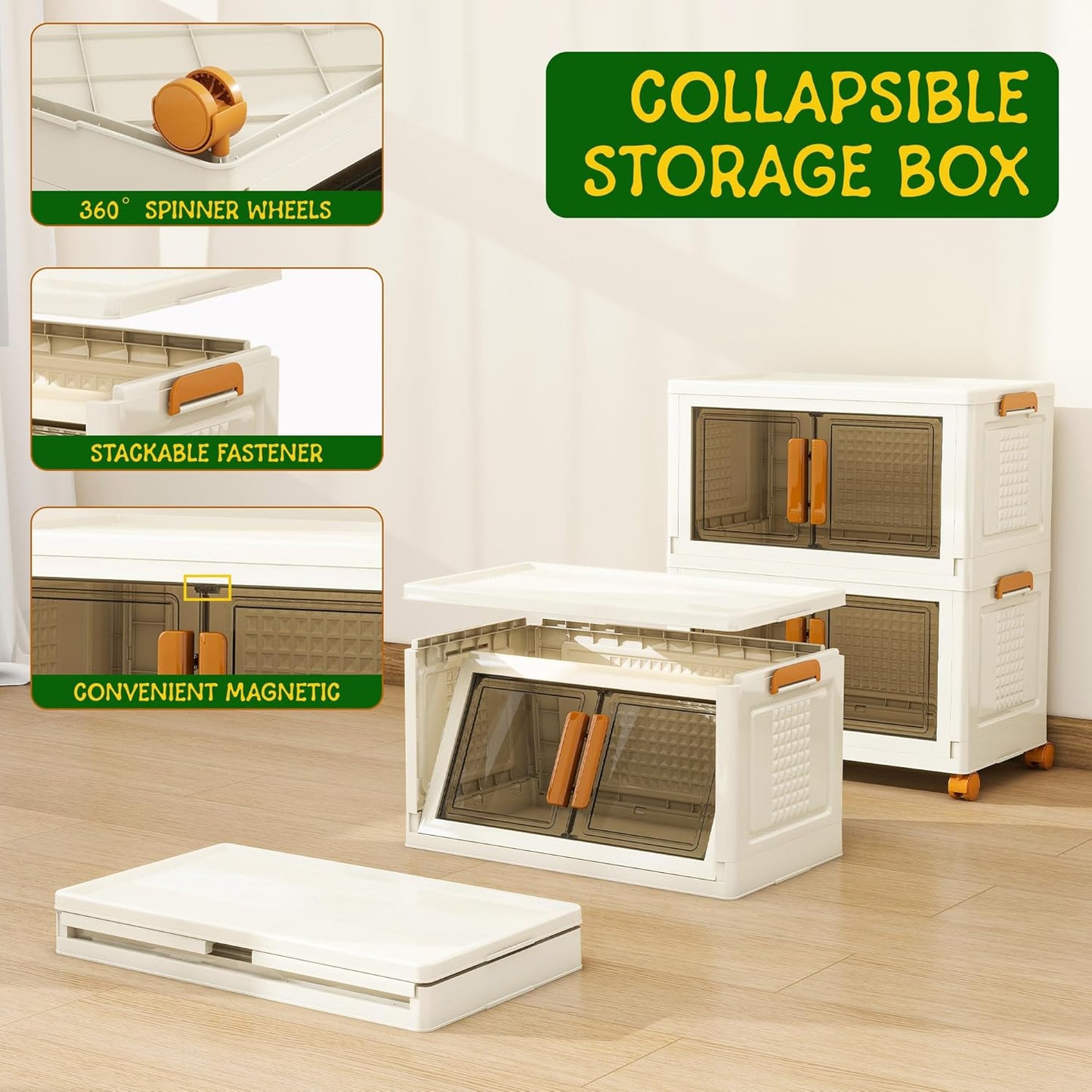 2 Tier Large Stackable Plastic Storage Bins with 1 Lid 95 QT/Tier, Collapsible Plastic Box Storage Bin with Wheels, Home Containers Boxes Closet Organizers for Living Room, Office, Dorm