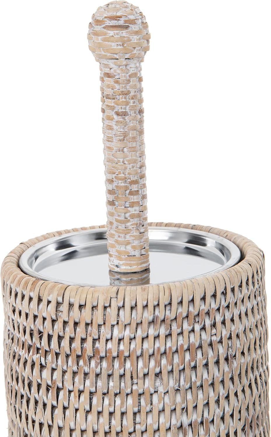 La Jolla Decorative Rattan Toilet Brush Set White Wash Handwoven Toilet Brush and Holder with Removable Cup & Lid Hygienic Odor-Free Design - 4.5" x 15.5" Size