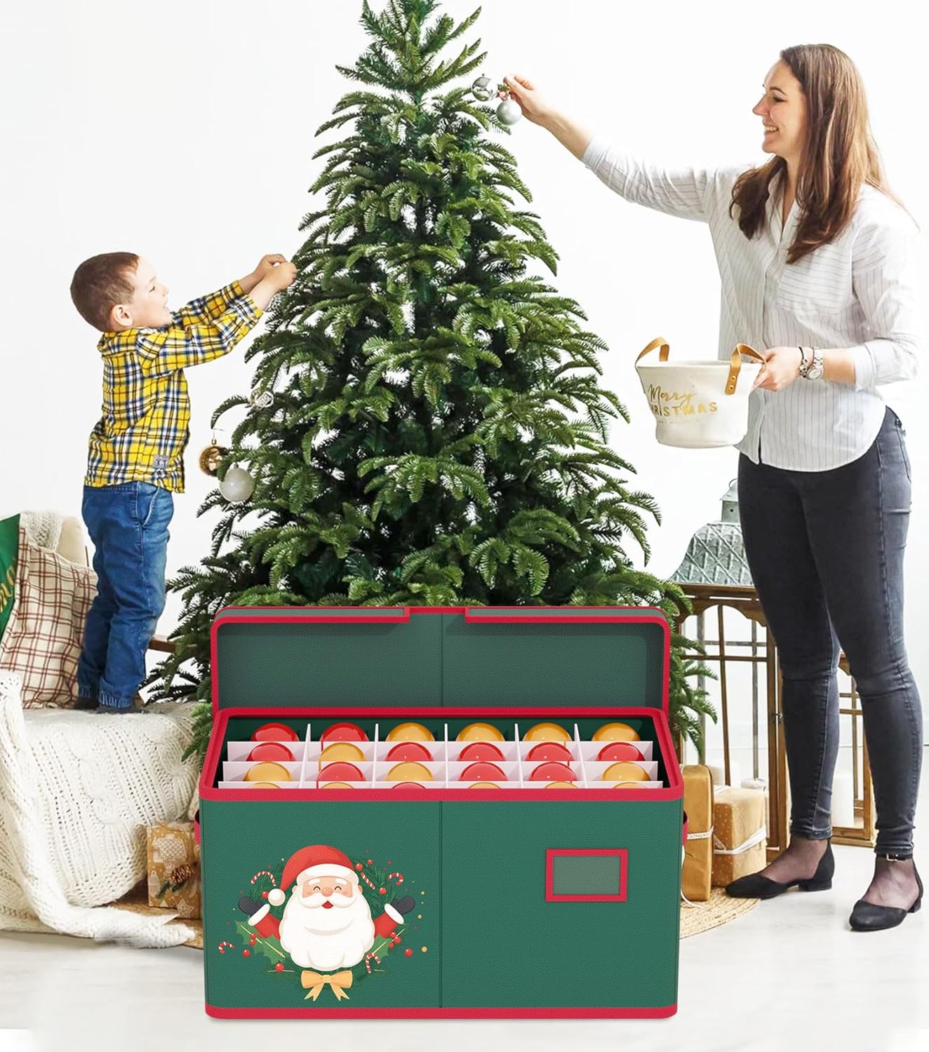Christmas Ornaments Storage Box with Adjustable Divider Christmas Ornaments Storage Containers Fits 72 of 3 Inch Ornaments 600D Oxford Material Ornament Organizer Storage Box for Storage