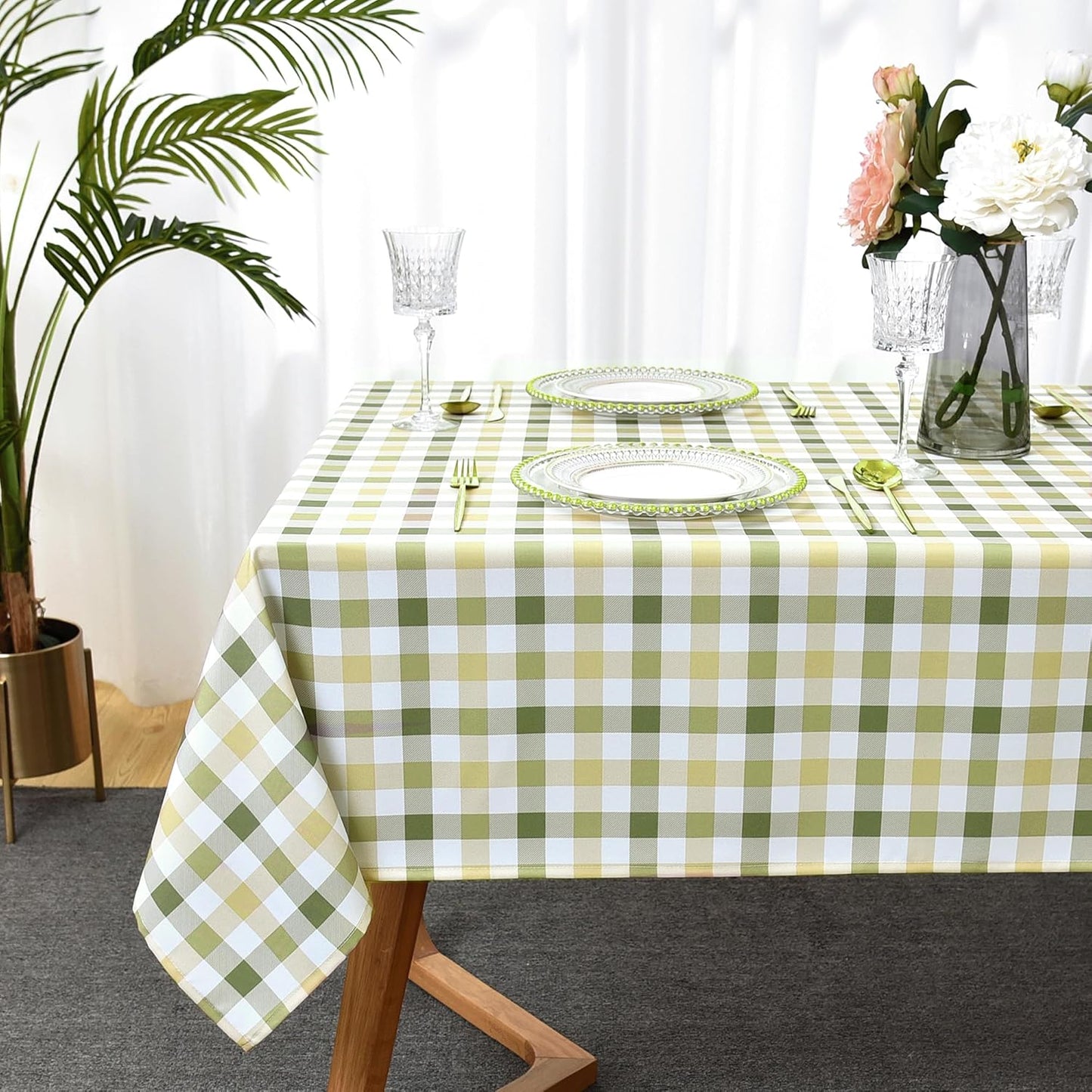 Classic Gingham Tablecloth Fabric - Oblong 58x120 Water Resistant Chequered Pattern Table Cloth for Indoor/Outdoor Use - Tabletop Cover for Birthday, Picnics, Gardens, and Parties