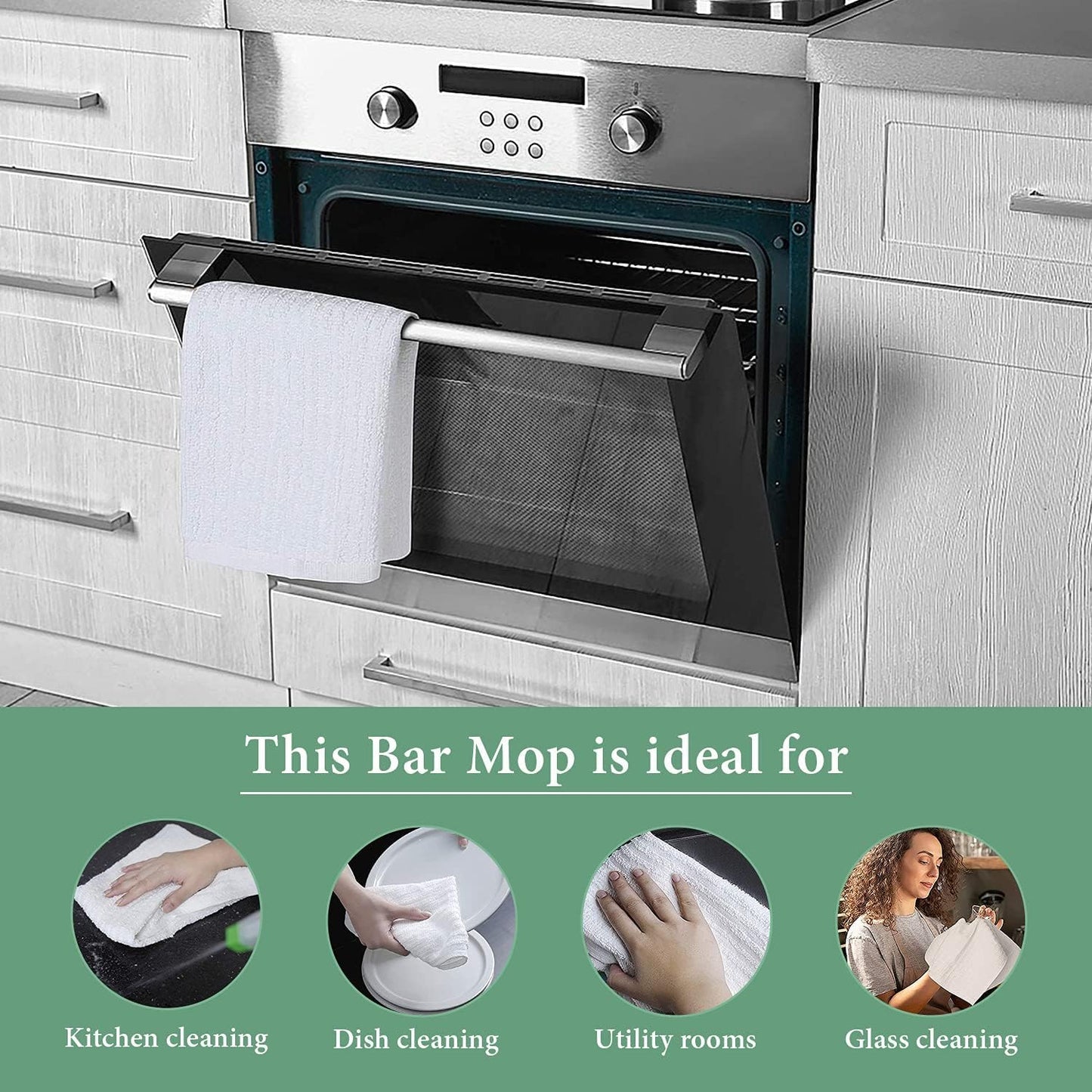 Bar Mop White Ribbed 16x19 Pack of 24, 100% Cotton Absorbent Kitchen Towel Dish Towels and Dishcloths Towels Sets Washcloth Restaurant Cleaning Rags Towel