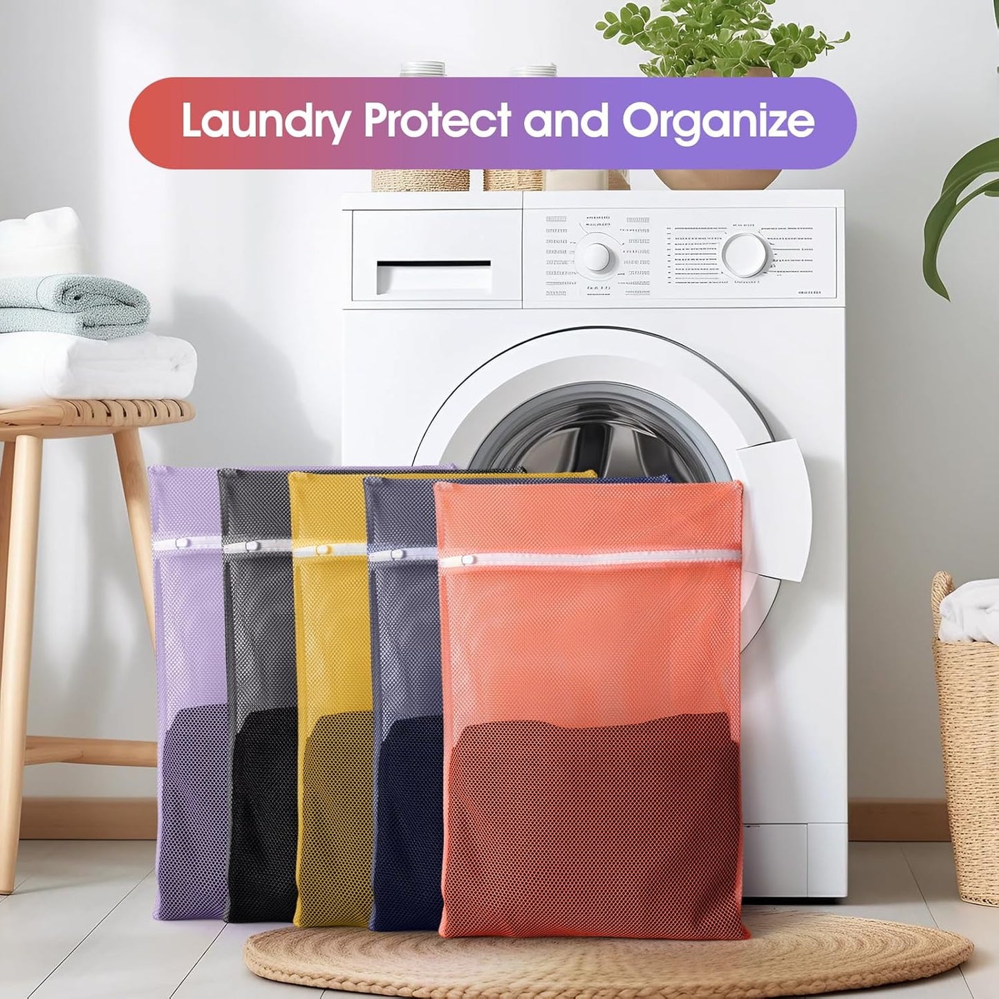 5Pcs Mesh Laundry Bags Sturdy for Delicates, Lingerie, Bras, Travel and Organize - 5 Color(14x20 Inch)